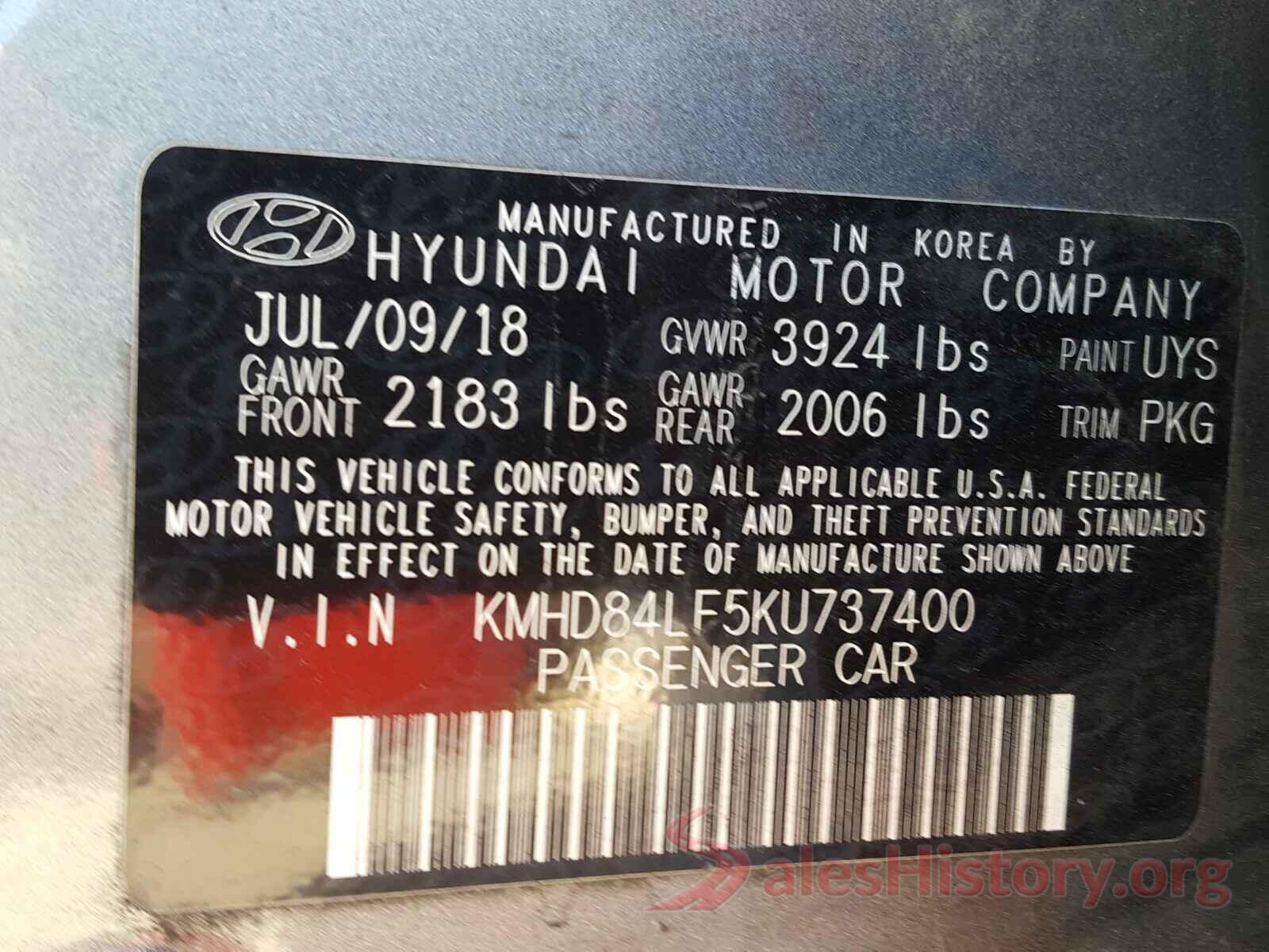 KMHD84LF5KU737400 2019 HYUNDAI ELANTRA