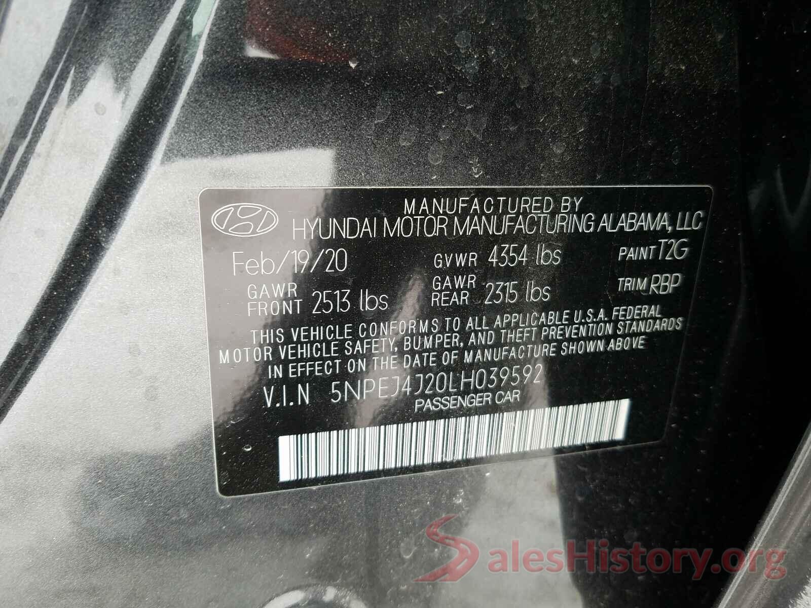 5NPEJ4J20LH039592 2020 HYUNDAI SONATA