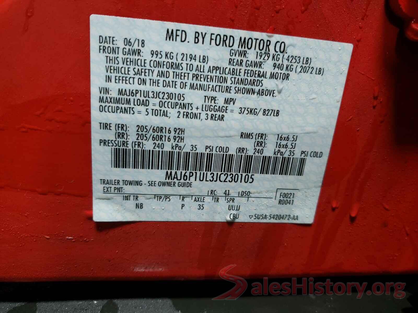 MAJ6P1UL3JC230105 2018 FORD ALL OTHER