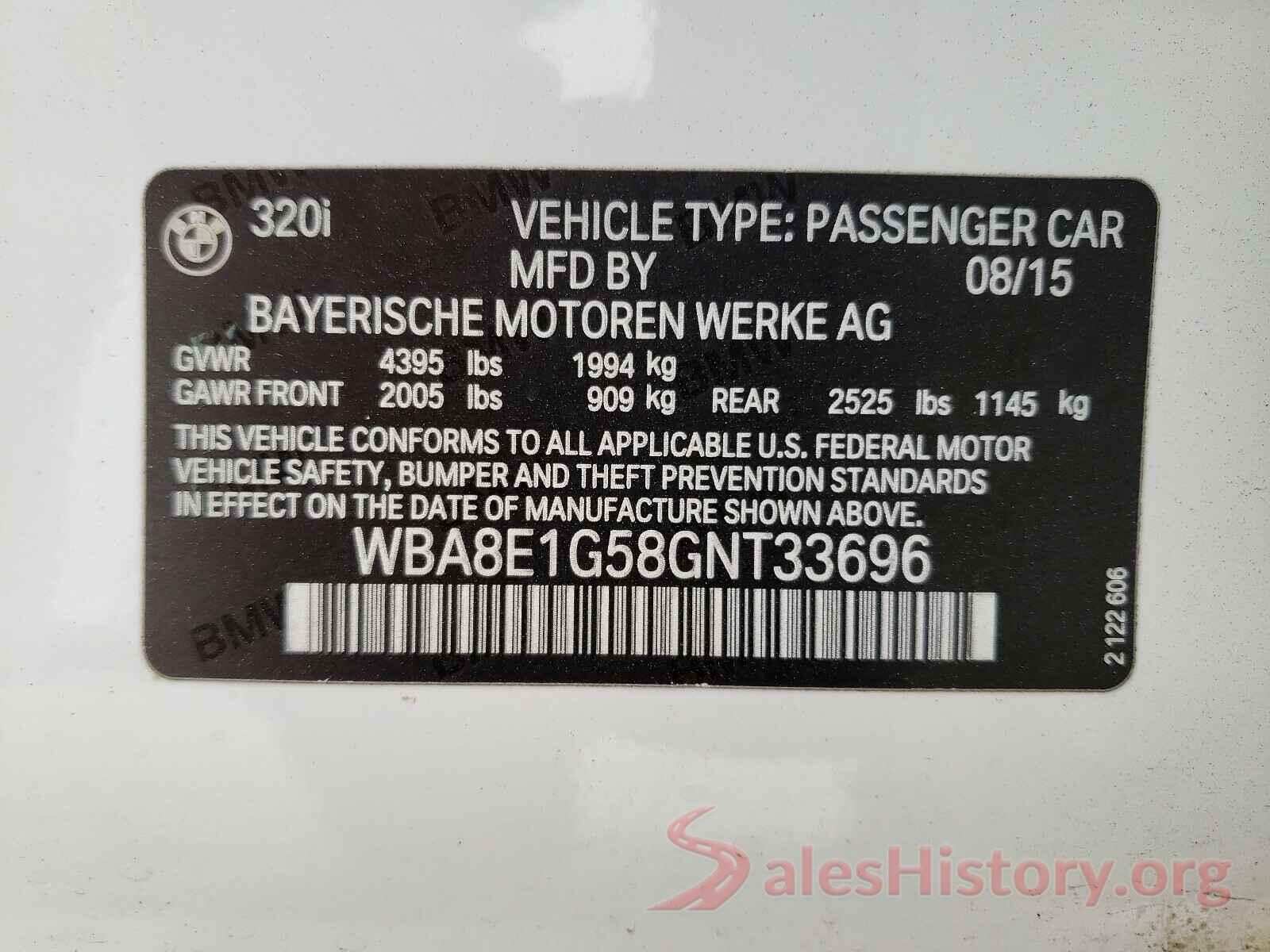 WBA8E1G58GNT33696 2016 BMW 3 SERIES