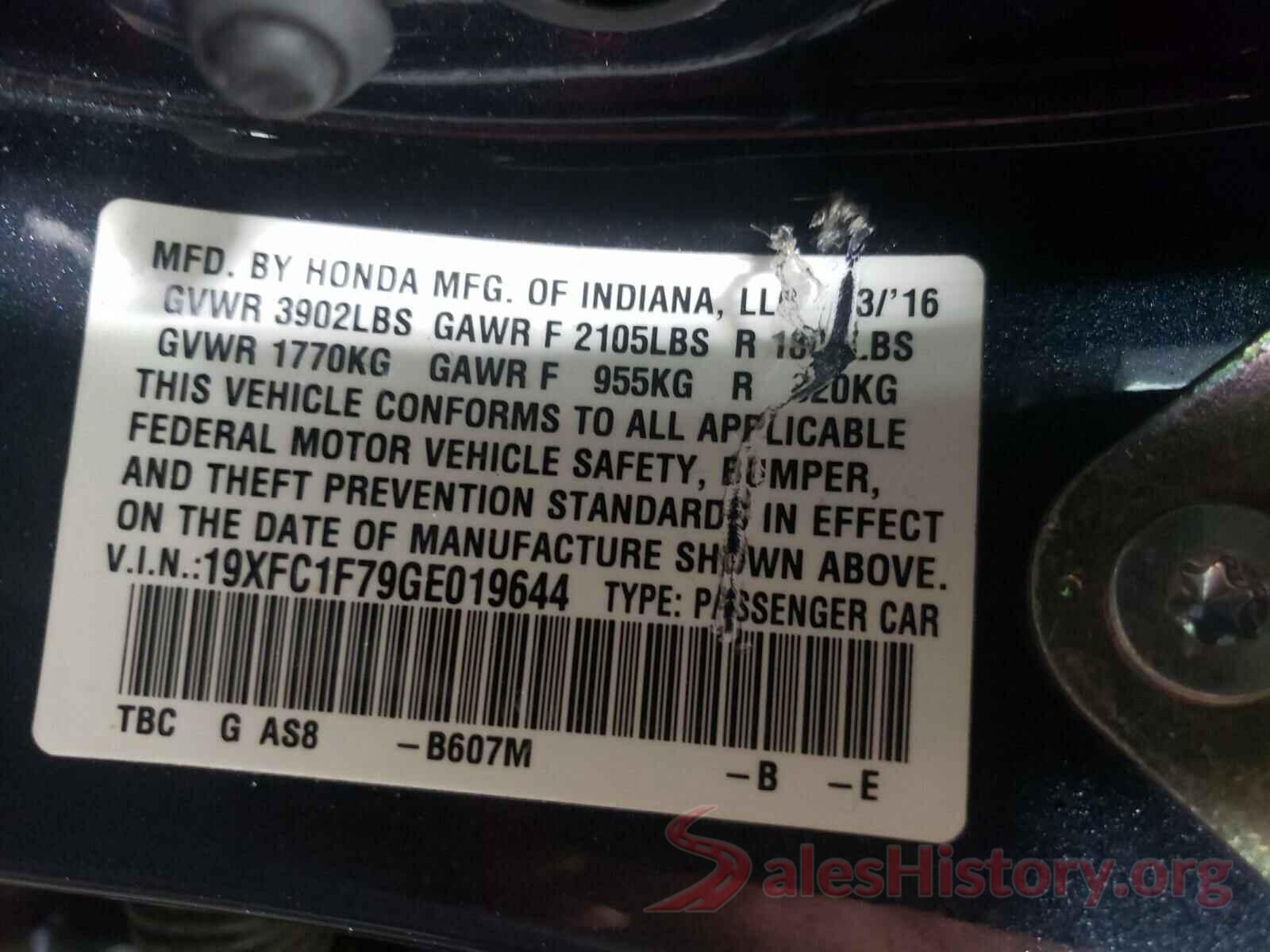 19XFC1F79GE019644 2016 HONDA CIVIC