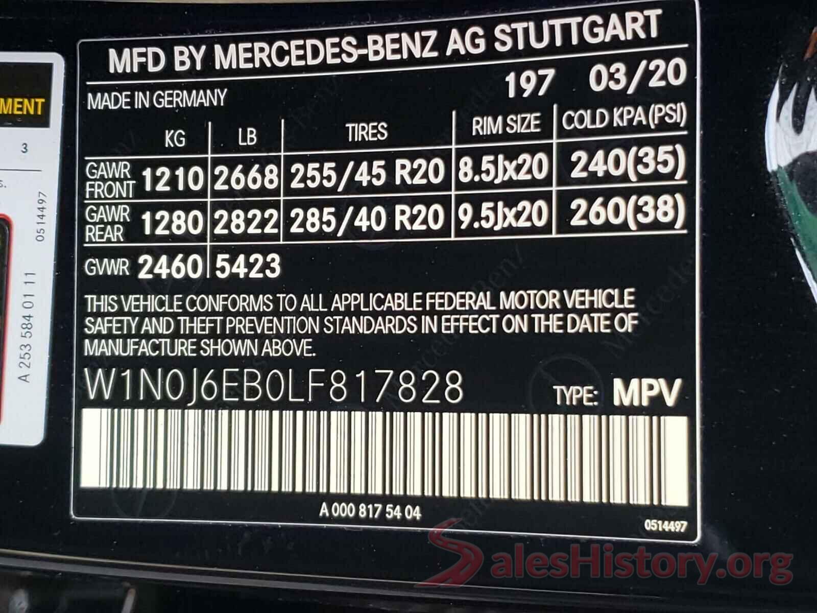 W1N0J6EB0LF817828 2020 MERCEDES-BENZ G CLASS