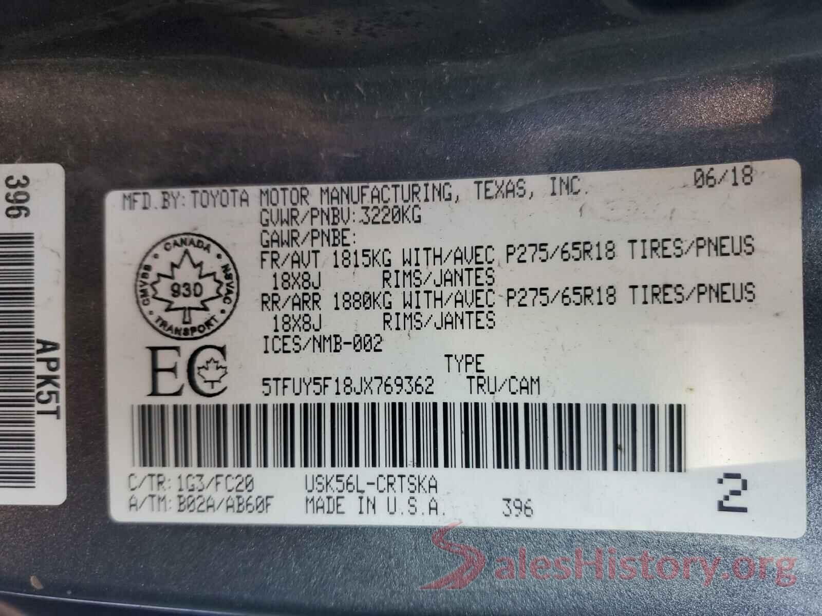 5TFUY5F18JX769362 2018 TOYOTA TUNDRA