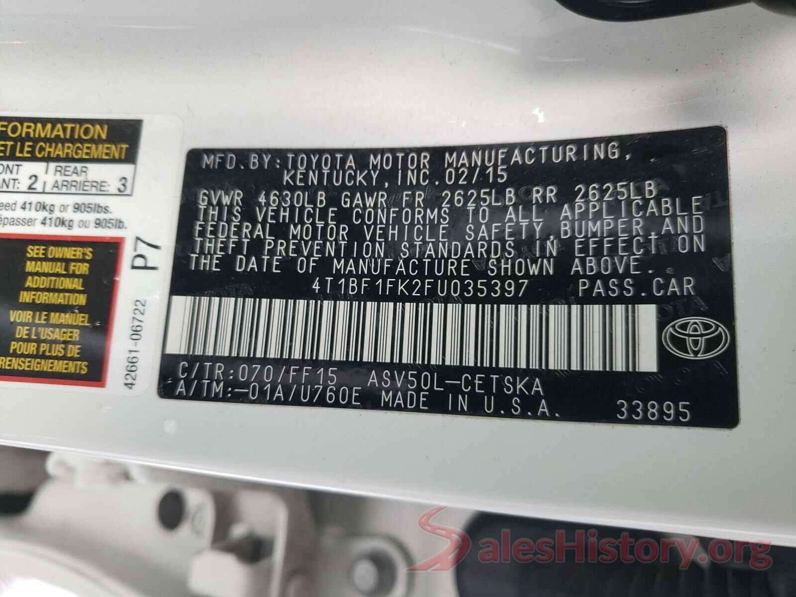 4T1BF1FK2FU035397 2015 TOYOTA CAMRY