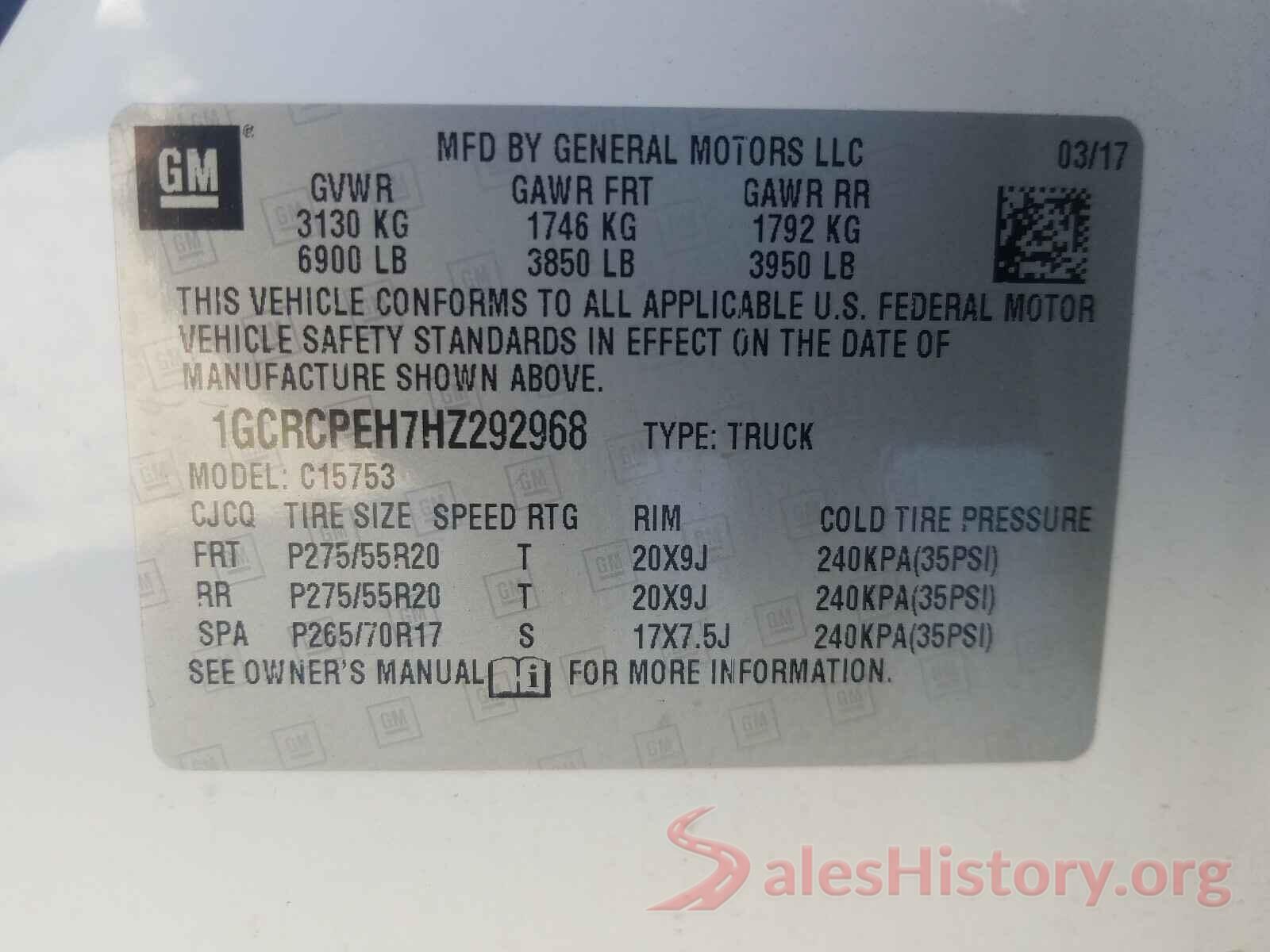 1GCRCPEH7HZ292968 2017 CHEVROLET SILVERADO