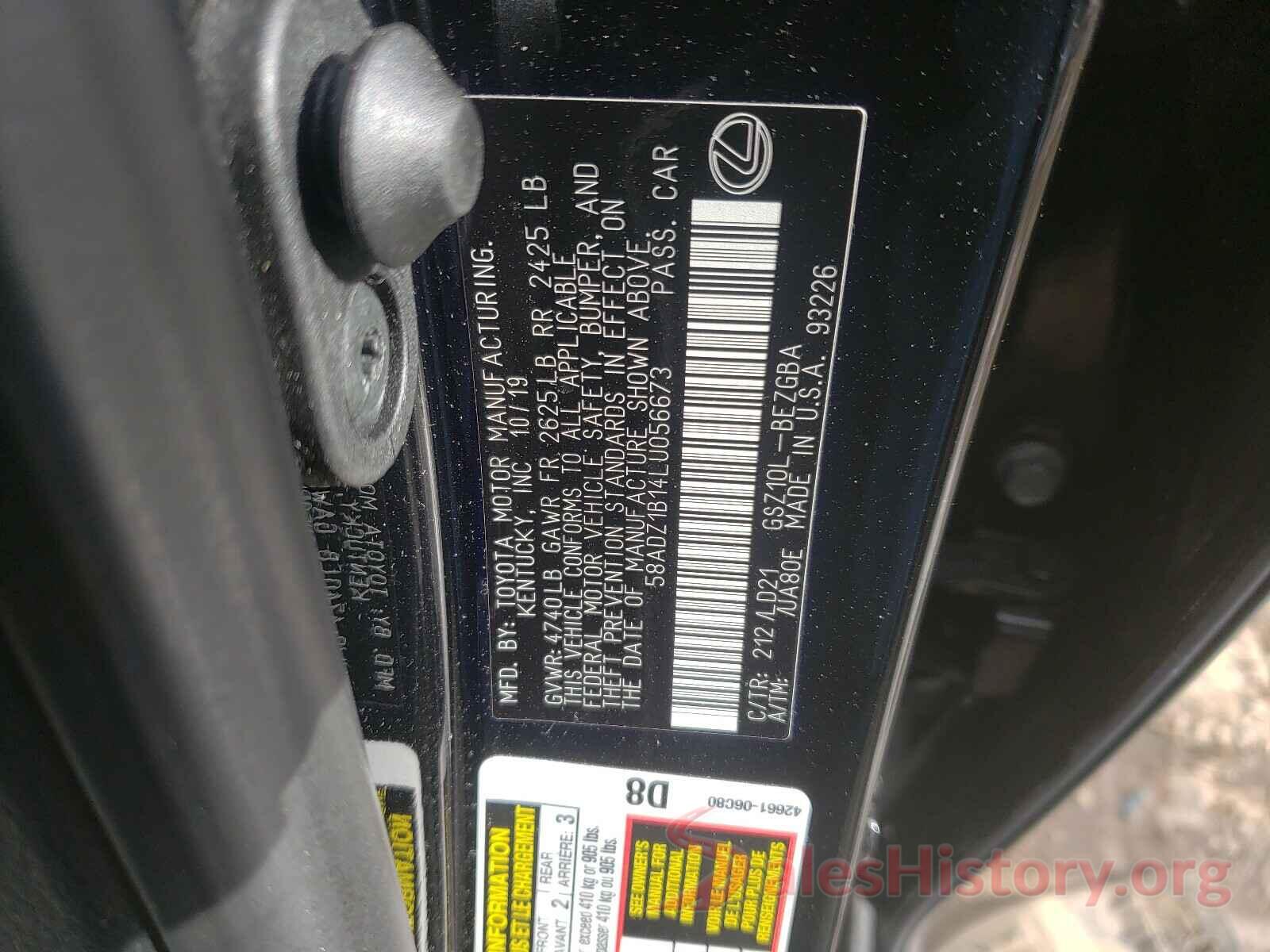 58ADZ1B14LU056673 2020 LEXUS ES350