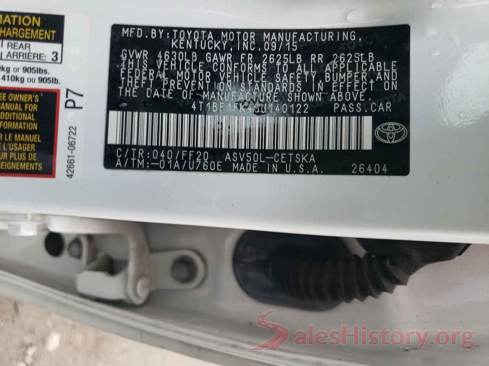 4T1BF1FK4GU140122 2016 TOYOTA CAMRY