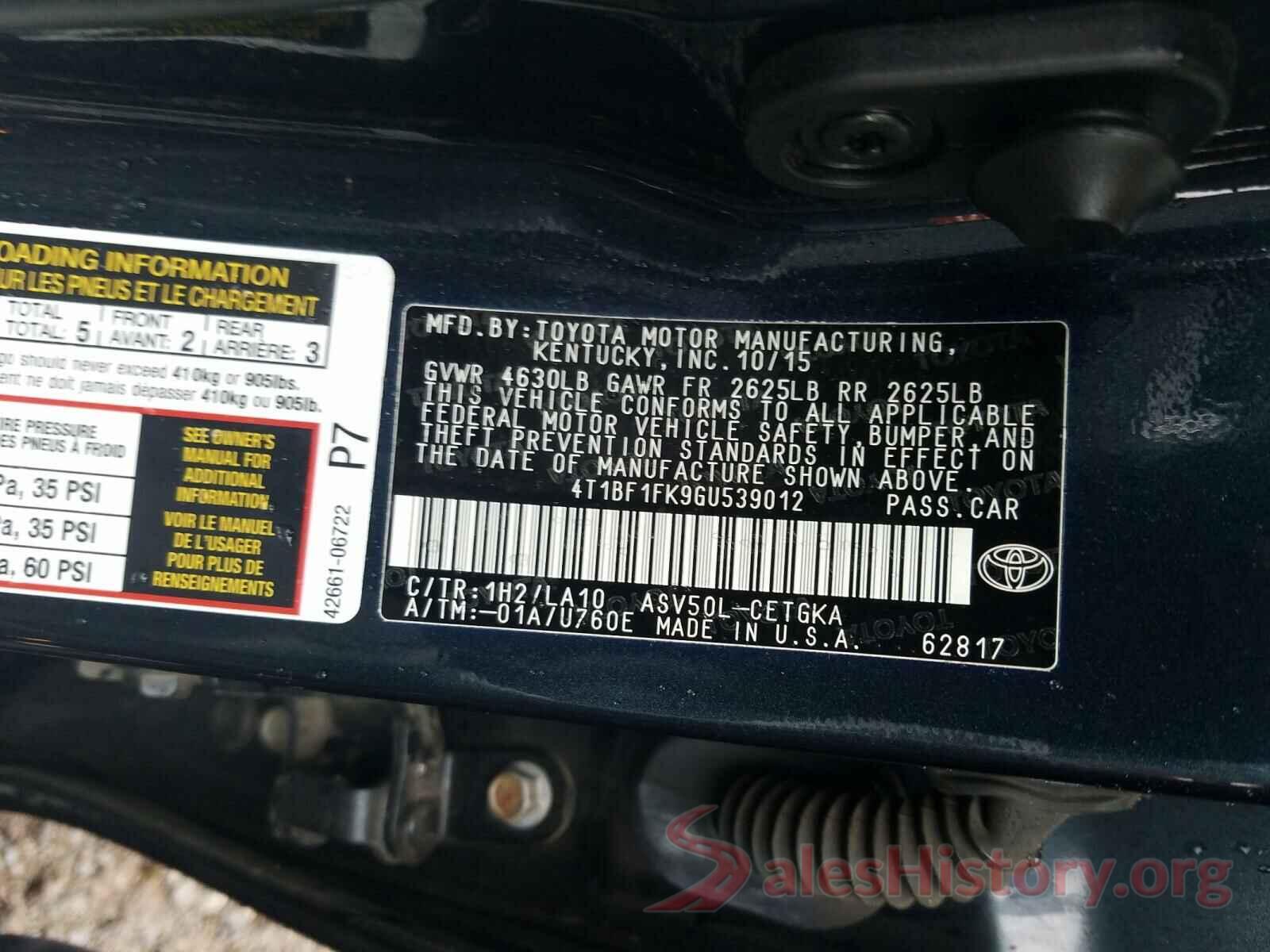 4T1BF1FK9GU539012 2016 TOYOTA CAMRY