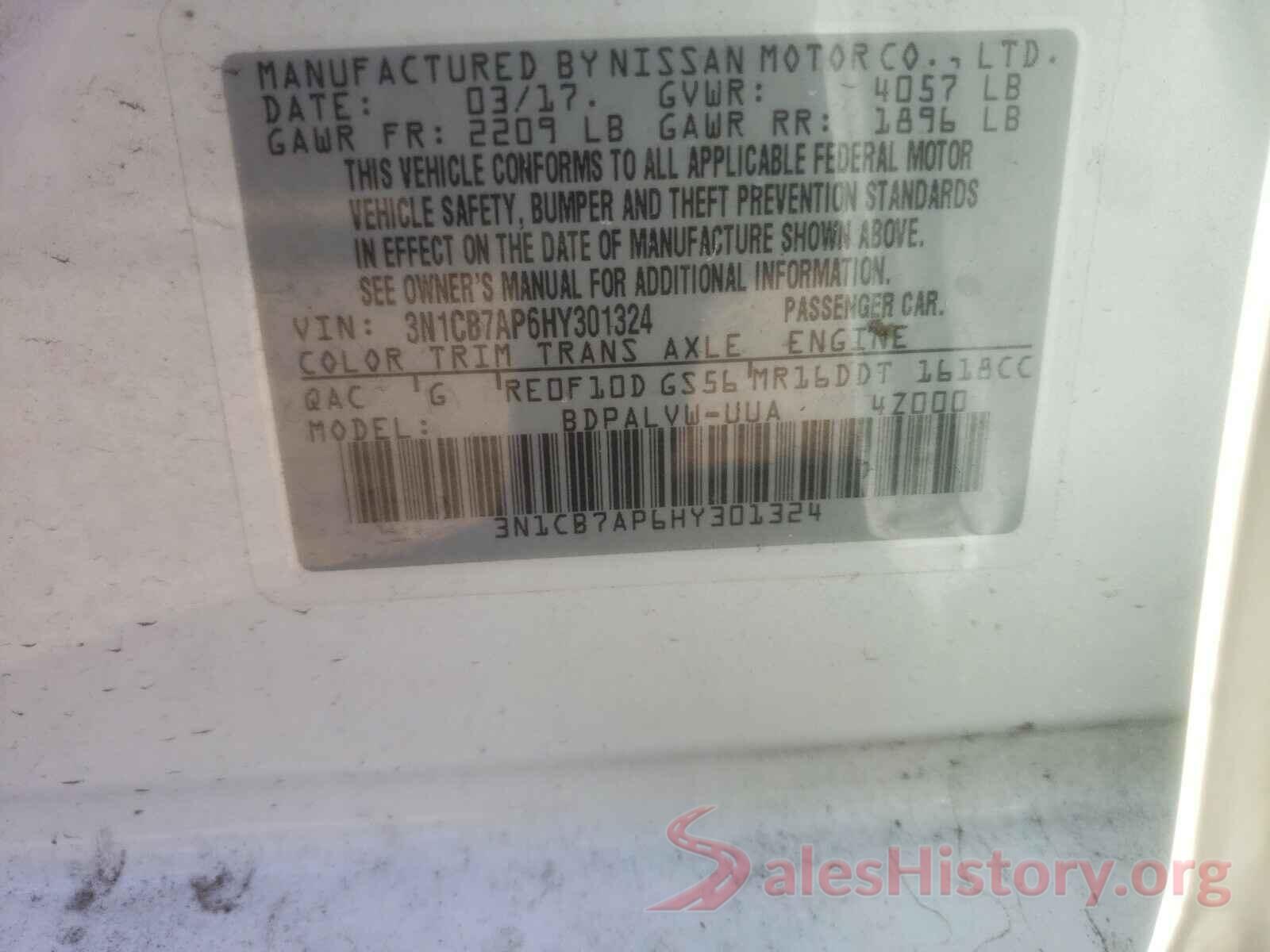 3N1CB7AP6HY301324 2017 NISSAN SENTRA