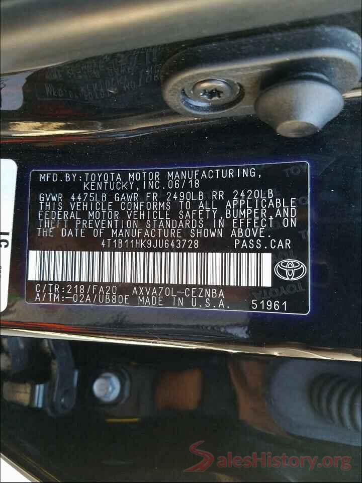 4T1B11HK9JU643728 2018 TOYOTA CAMRY