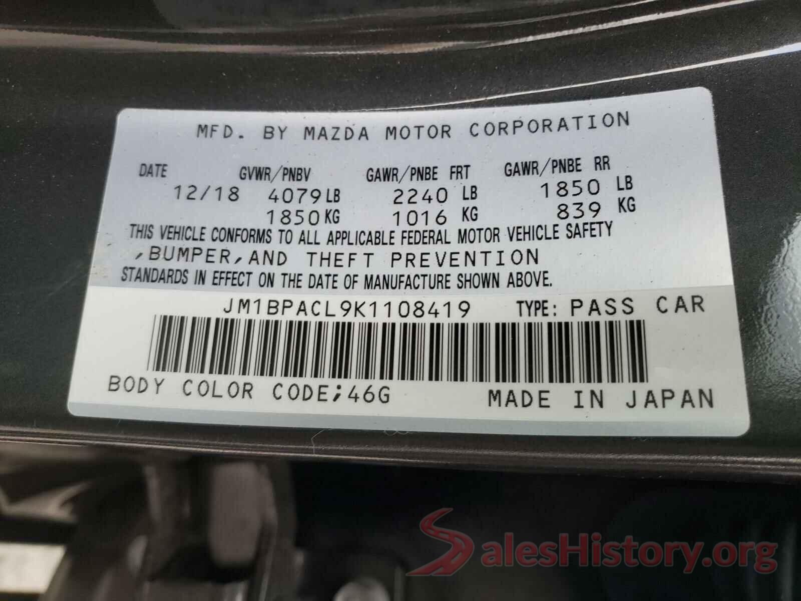 JM1BPACL9K1108419 2019 MAZDA 3