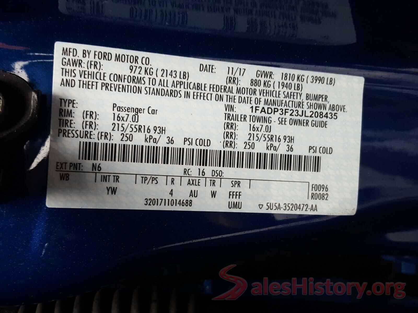 1FADP3F23JL208435 2018 FORD FOCUS