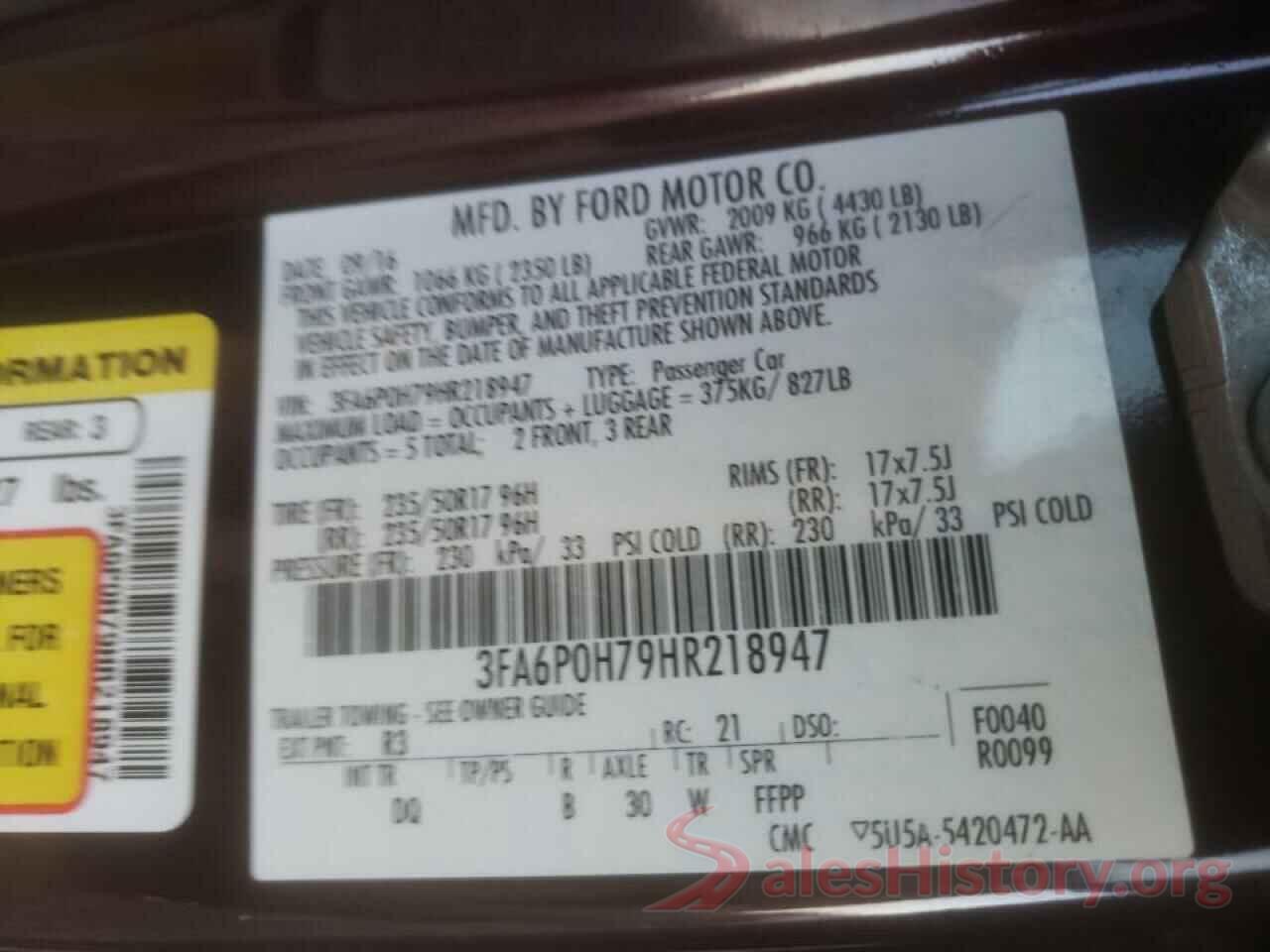 3FA6P0H79HR218947 2017 FORD FUSION