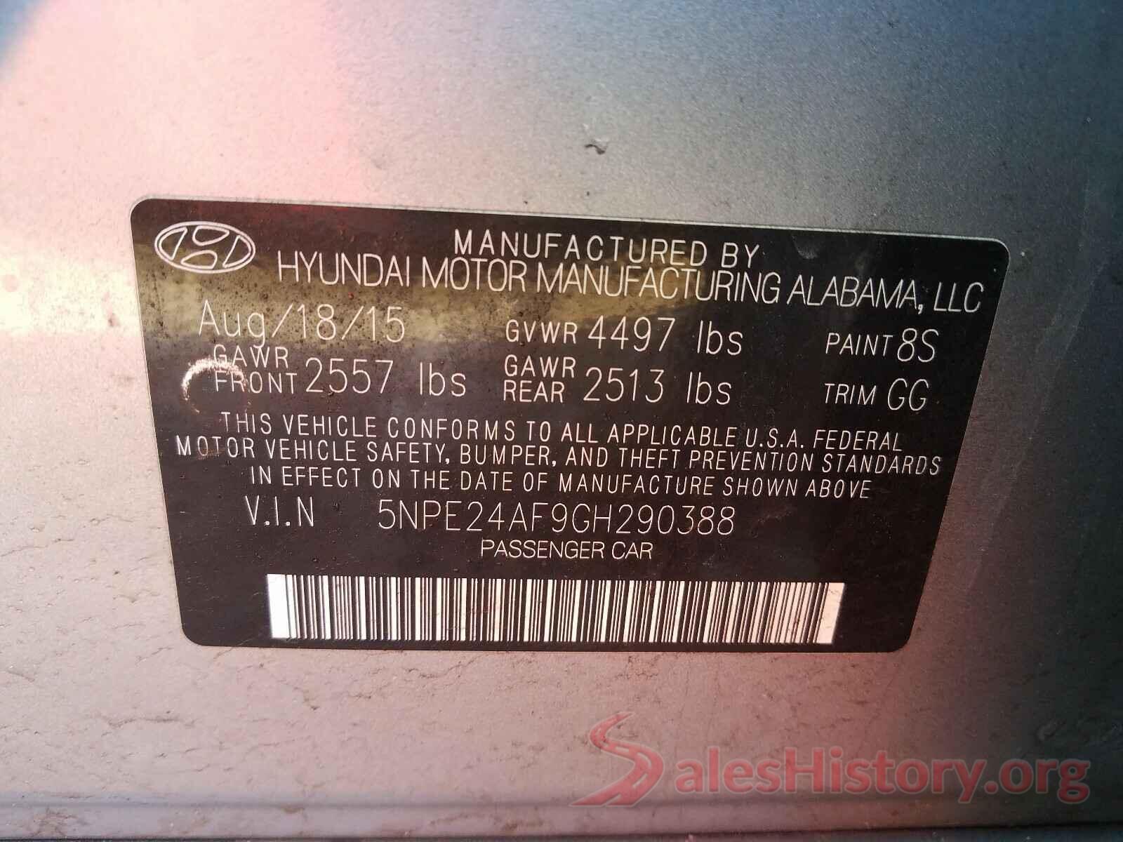 5NPE24AF9GH290388 2016 HYUNDAI SONATA