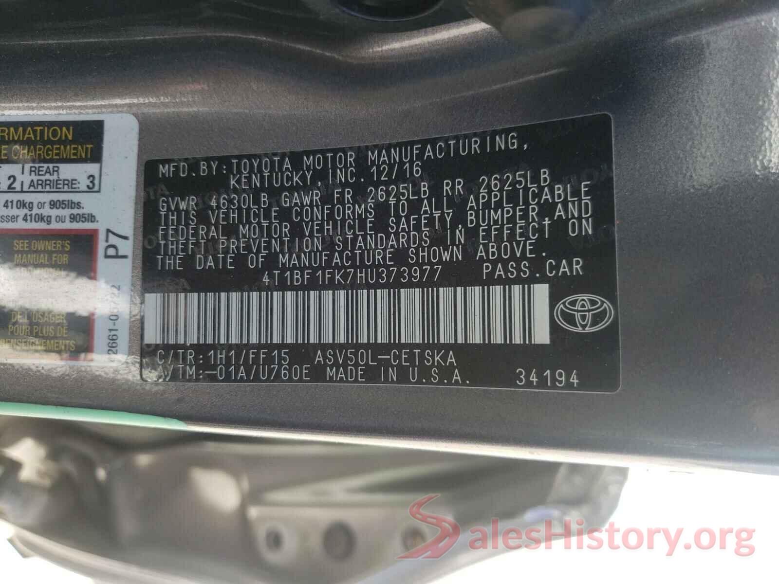 4T1BF1FK7HU373977 2017 TOYOTA CAMRY