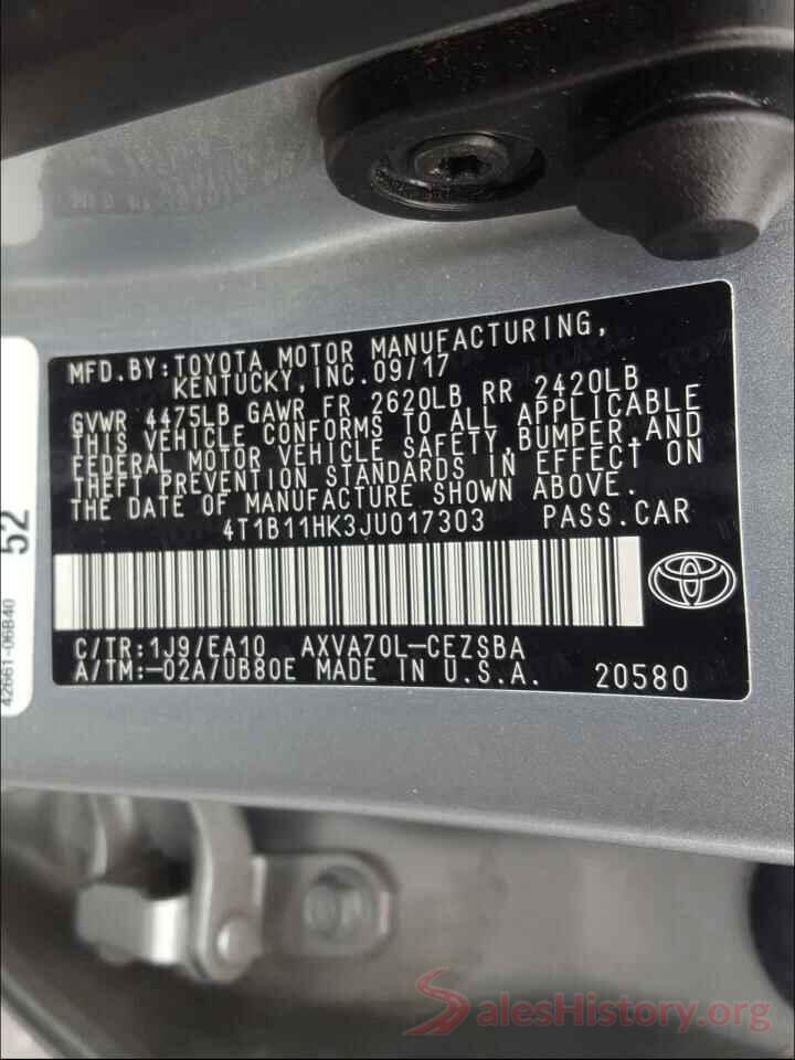 4T1B11HK3JU017303 2018 TOYOTA CAMRY