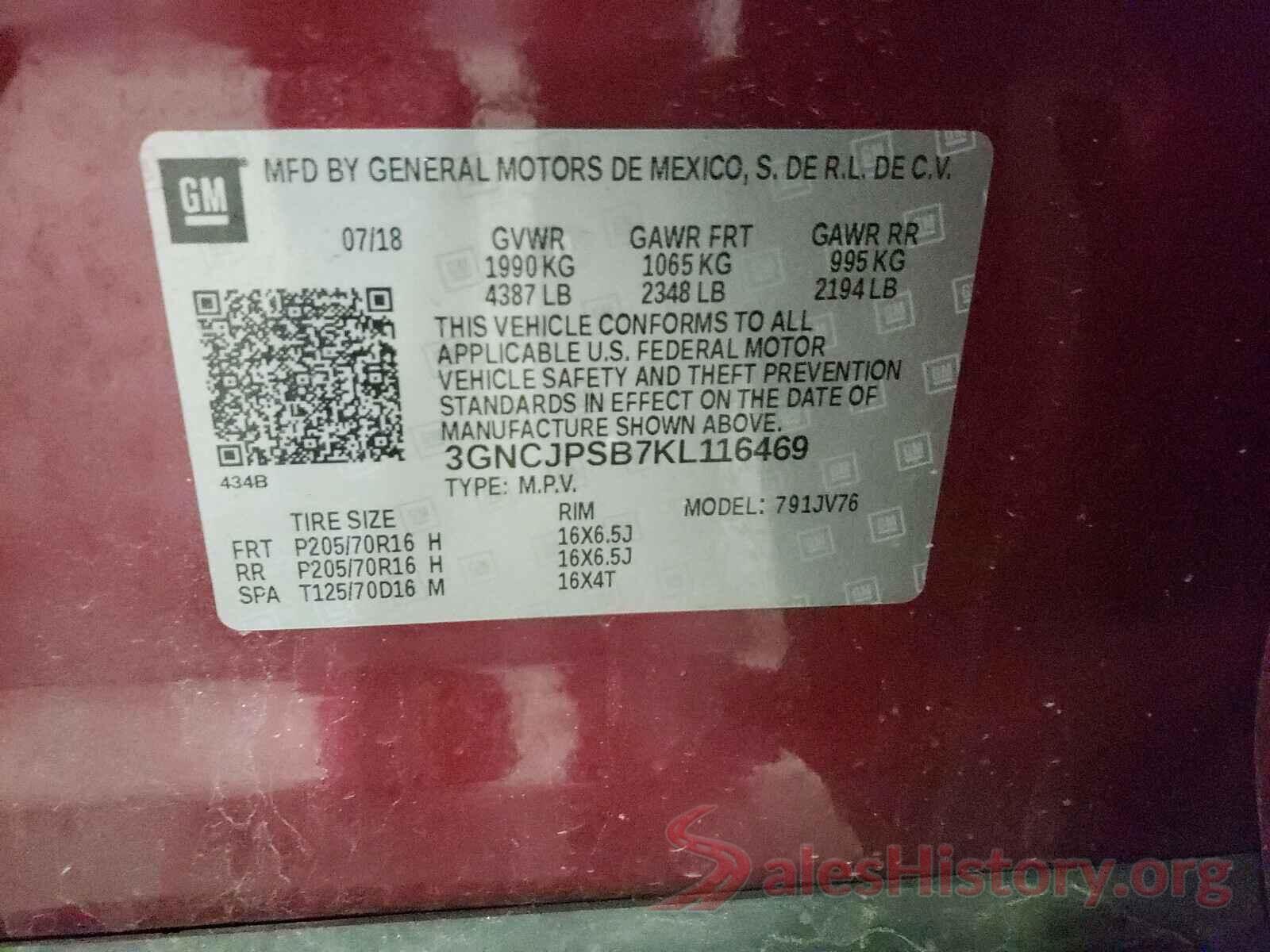 3GNCJPSB7KL116469 2019 CHEVROLET TRAX