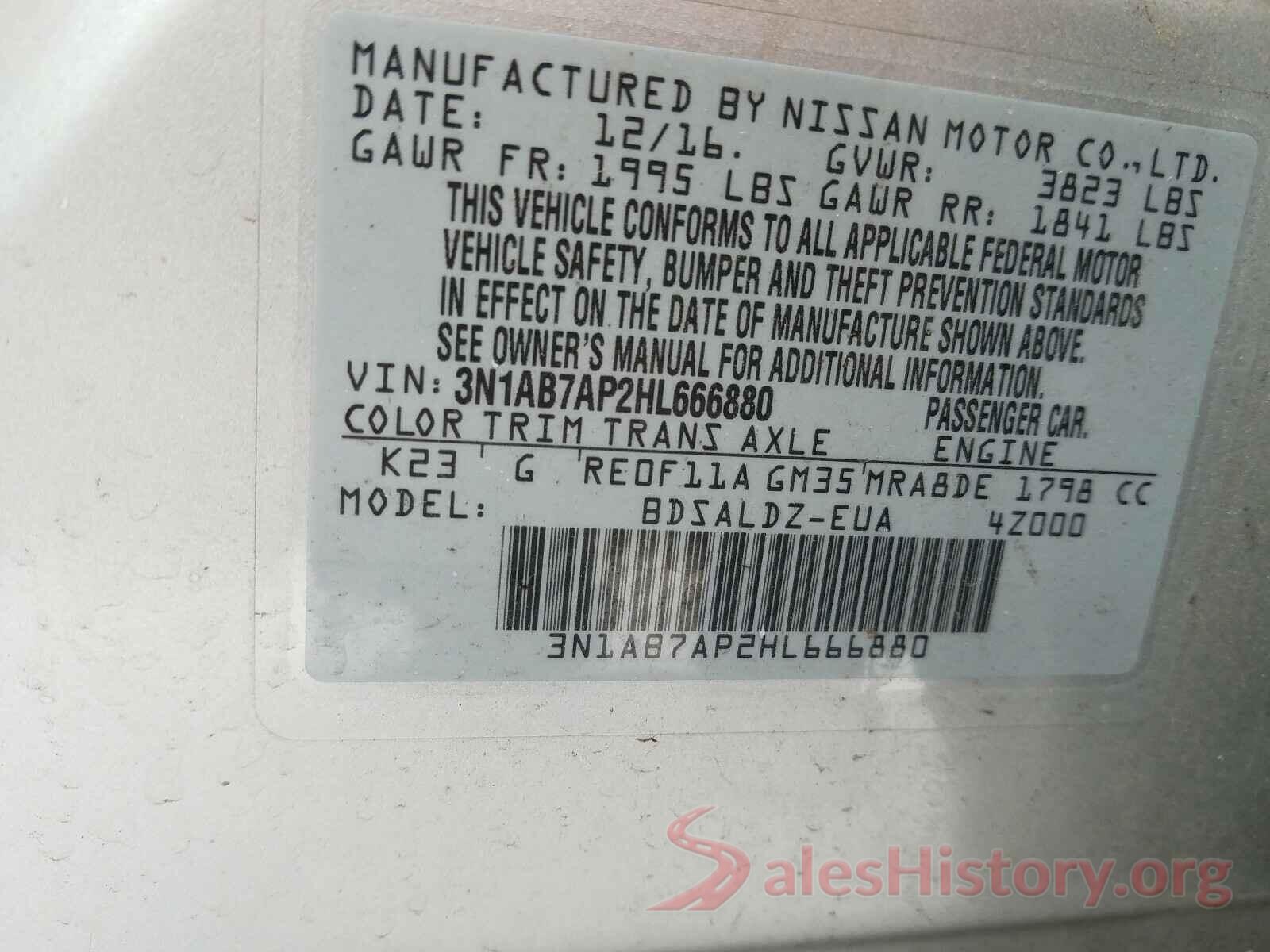 3N1AB7AP2HL666880 2017 NISSAN SENTRA