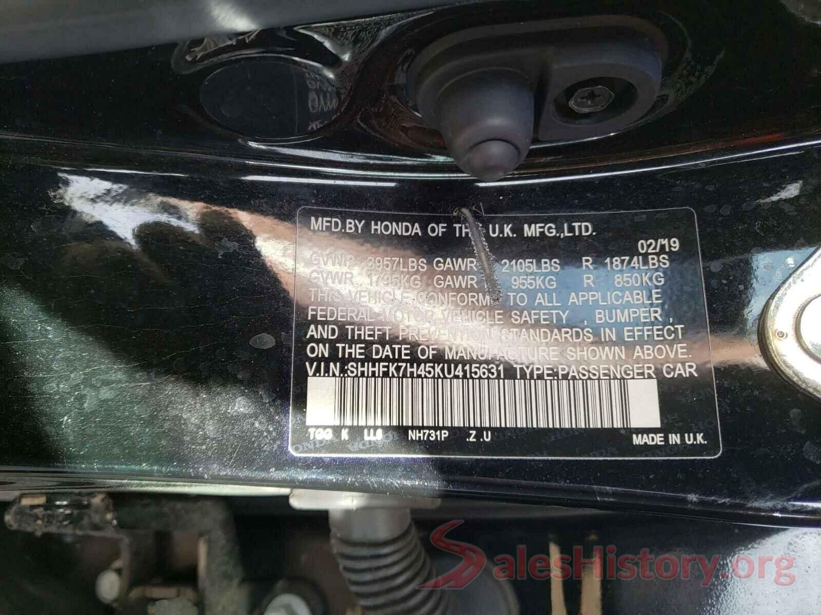 SHHFK7H45KU415631 2019 HONDA CIVIC