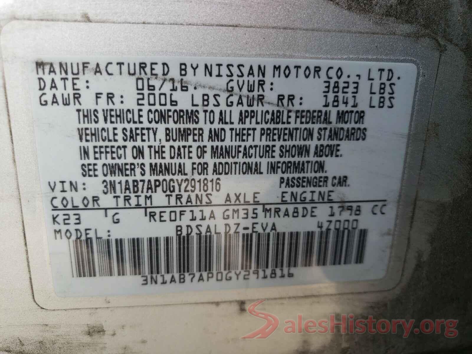 3N1AB7AP0GY291816 2016 NISSAN SENTRA