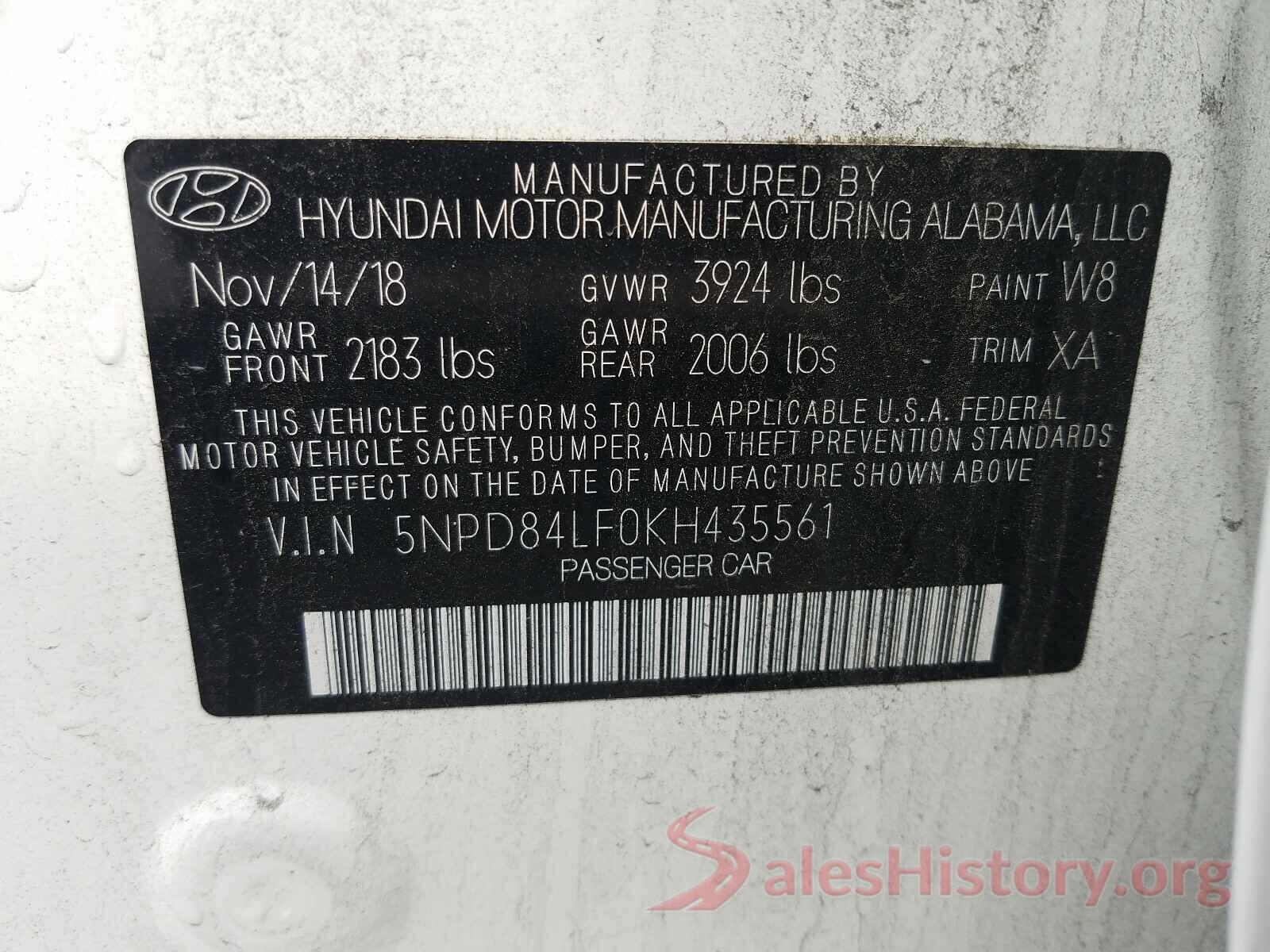 5NPD84LF0KH435561 2019 HYUNDAI ELANTRA