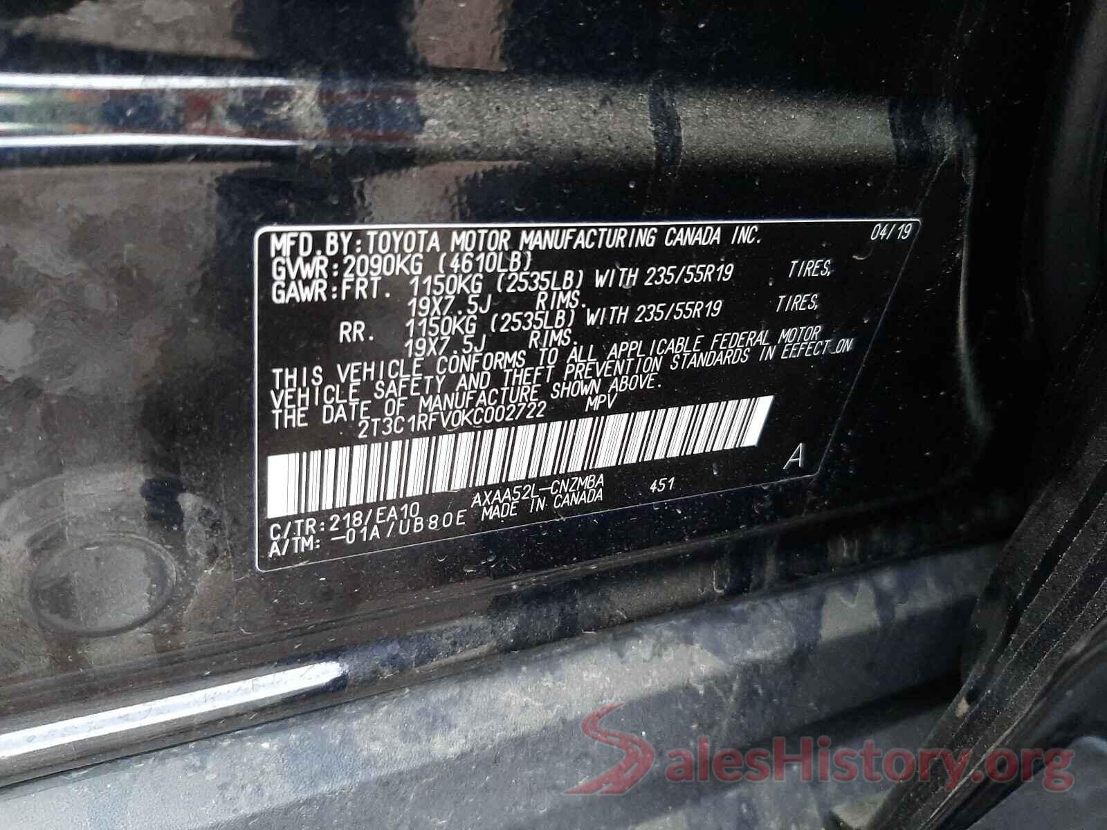 2T3C1RFV0KC002722 2019 TOYOTA RAV4