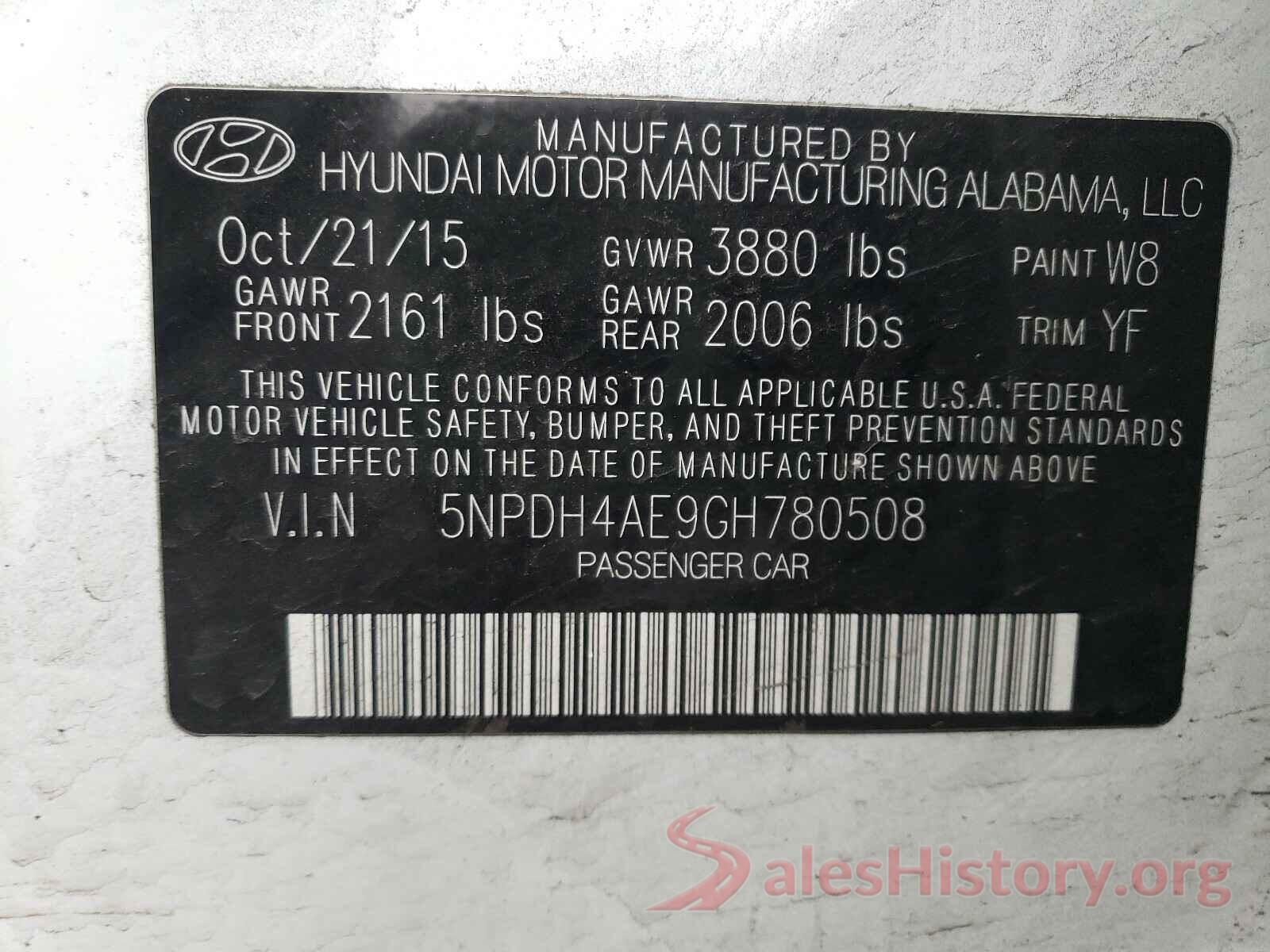 5NPDH4AE9GH780508 2016 HYUNDAI ELANTRA