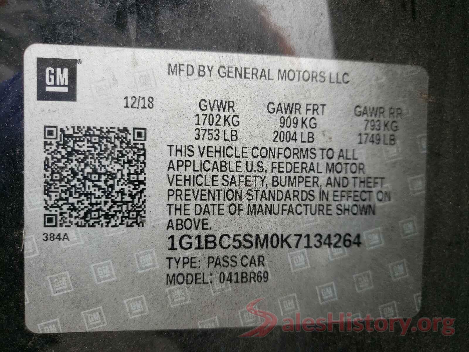 1G1BC5SM0K7134264 2019 CHEVROLET CRUZE