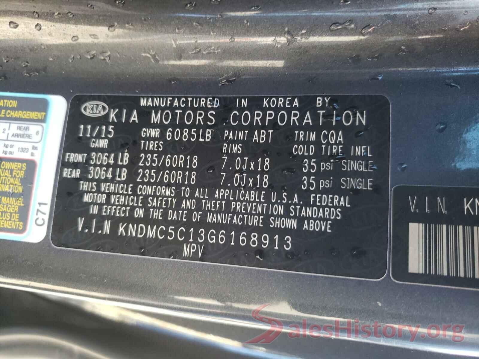 KNDMC5C13G6168913 2016 KIA SEDONA