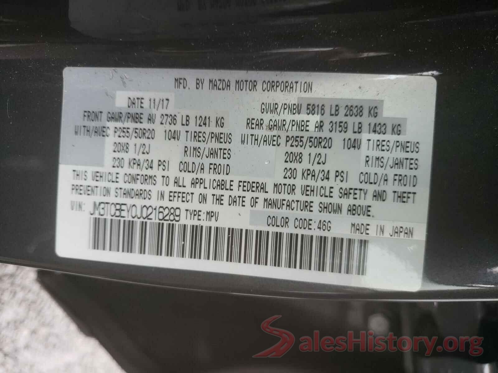 JM3TCBEY0J0216289 2018 MAZDA CX-9