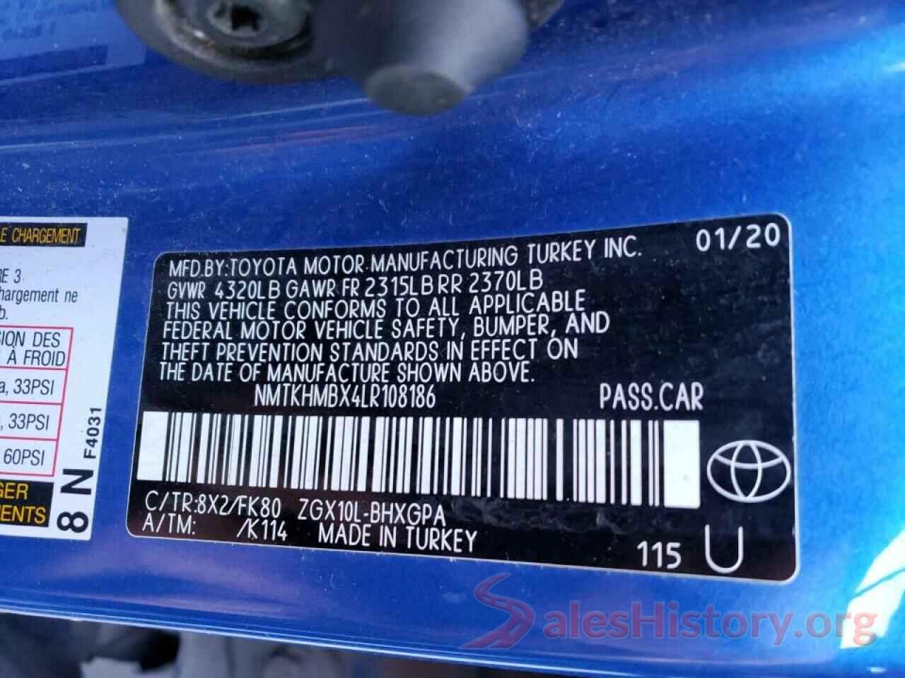 NMTKHMBX4LR108186 2020 TOYOTA C-HR