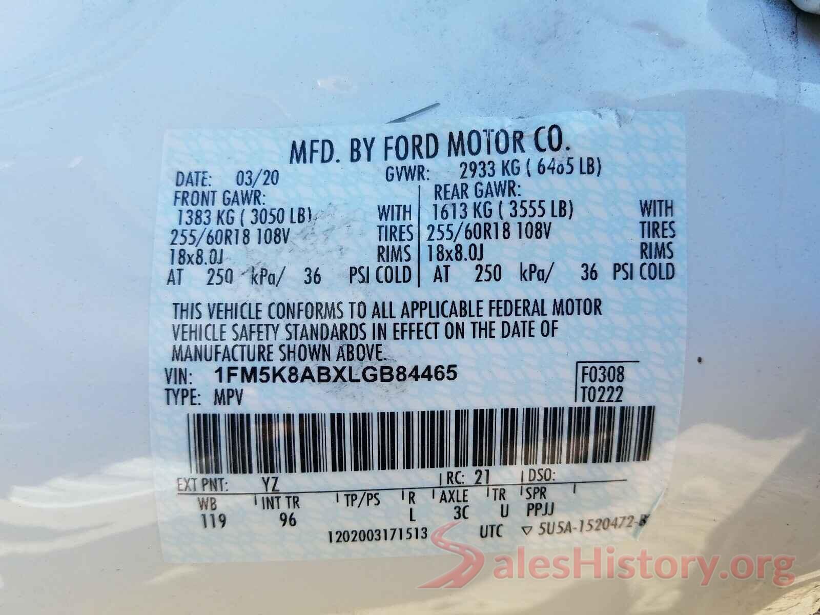 1FM5K8ABXLGB84465 2020 FORD EXPLORER