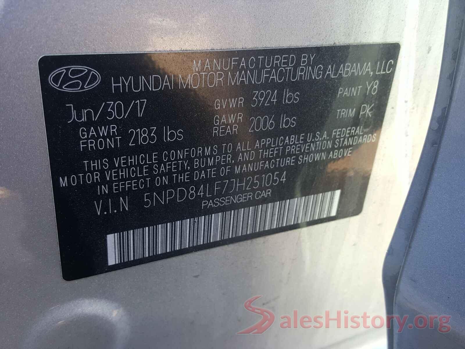 5NPD84LF7JH251054 2018 HYUNDAI ELANTRA