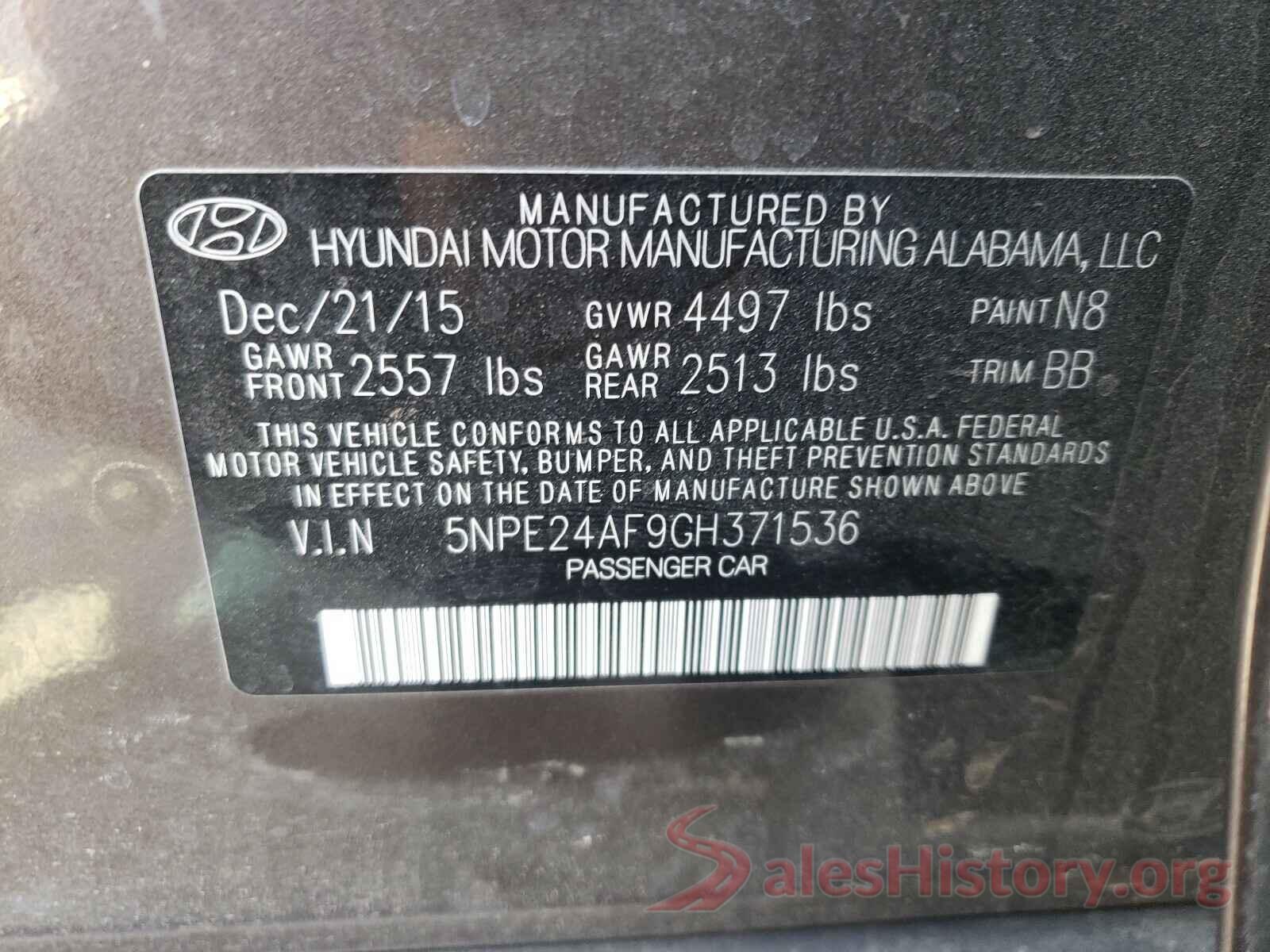 5NPE24AF9GH371536 2016 HYUNDAI SONATA