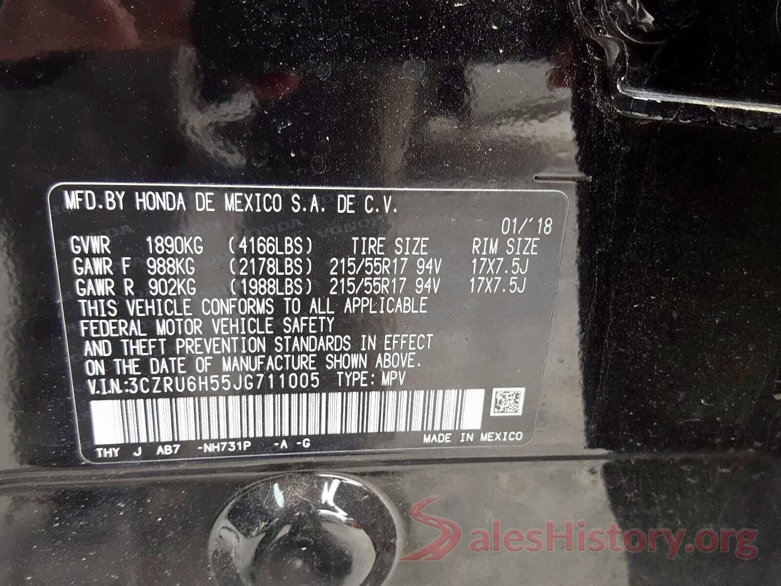 3CZRU6H55JG711005 2018 HONDA HR-V