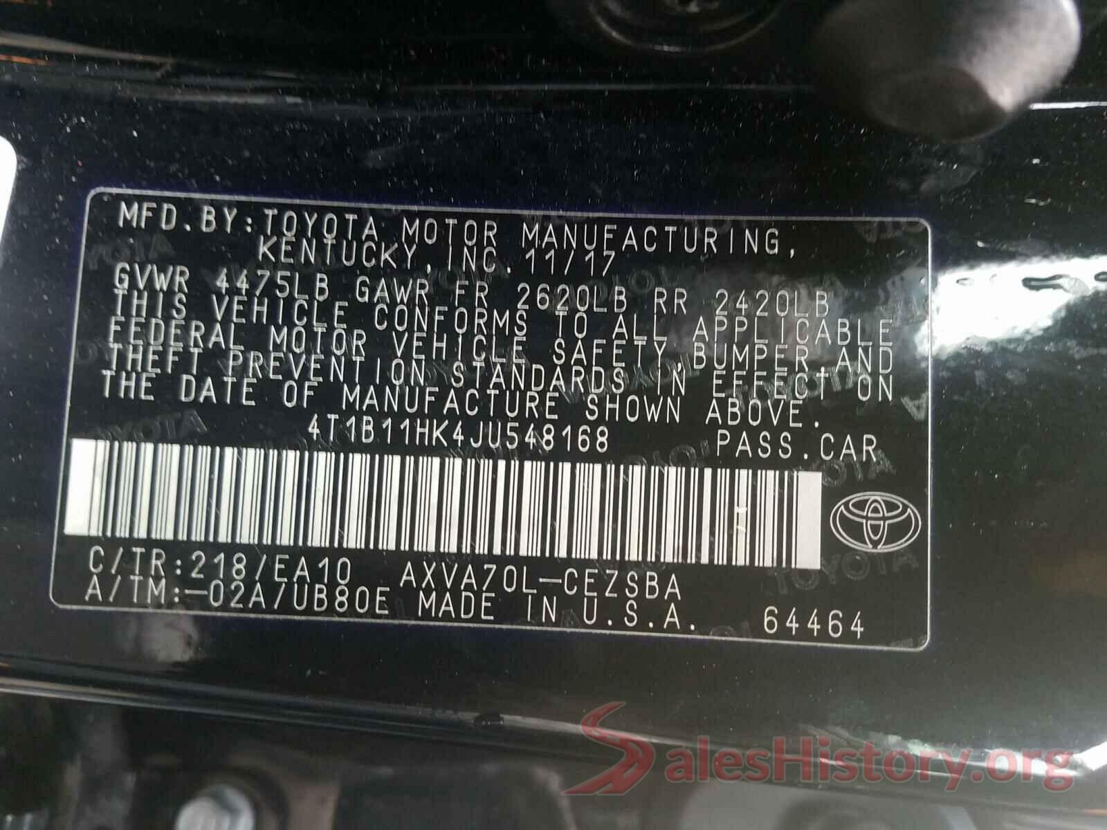 4T1B11HK4JU548168 2018 TOYOTA CAMRY