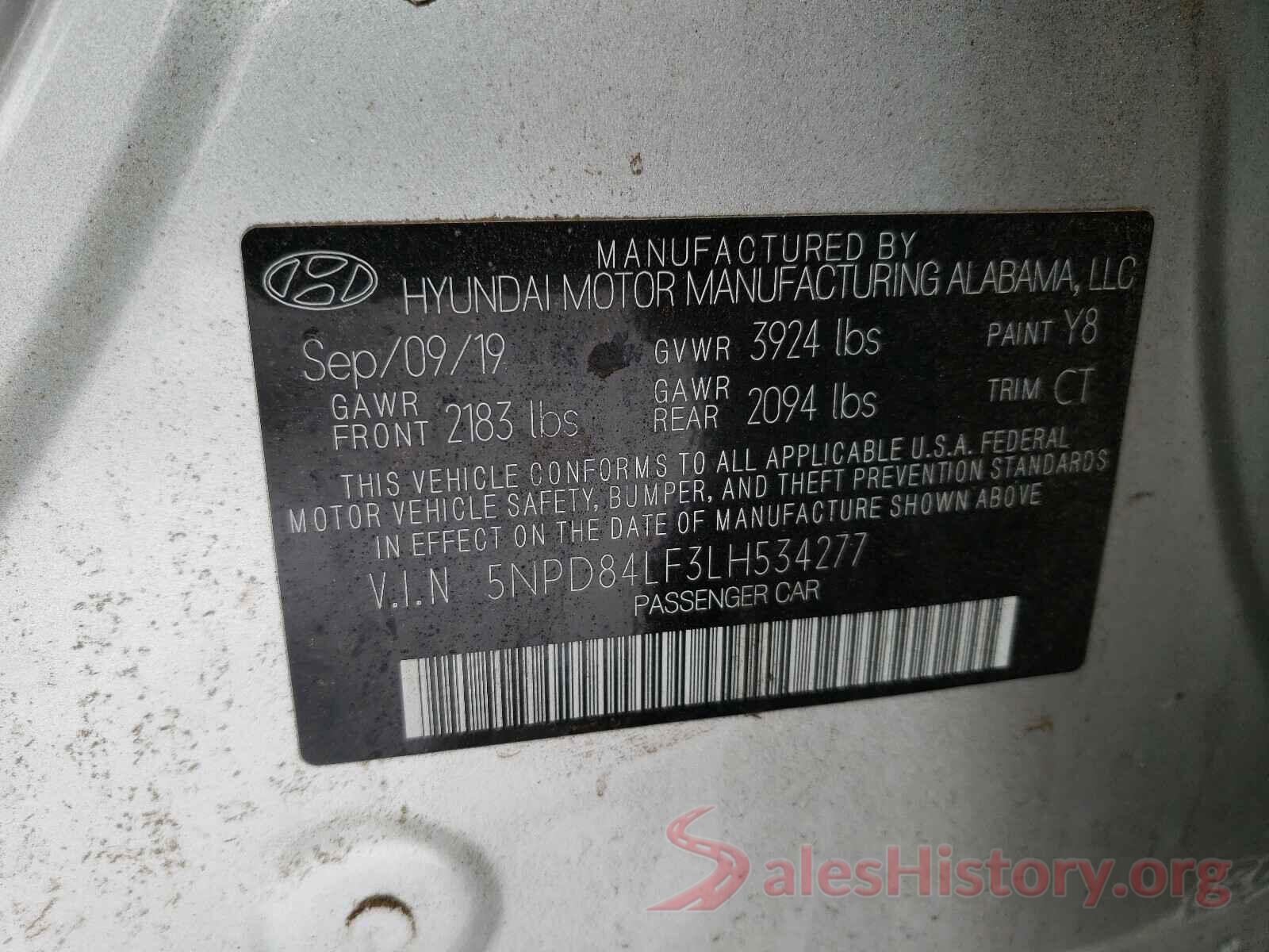 5NPD84LF3LH534277 2020 HYUNDAI ELANTRA