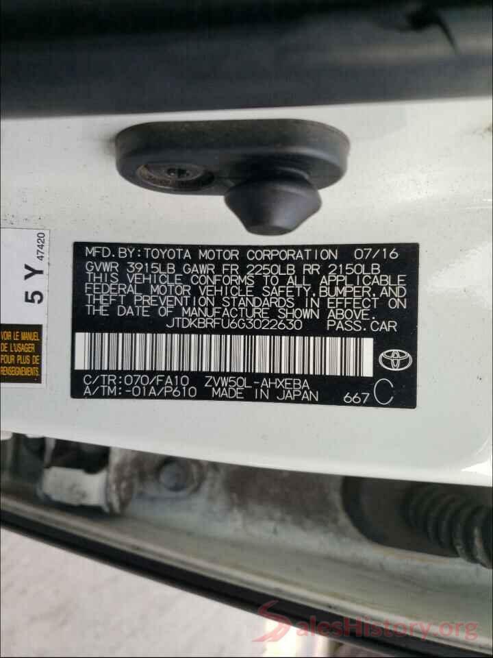 JTDKBRFU6G3022630 2016 TOYOTA PRIUS