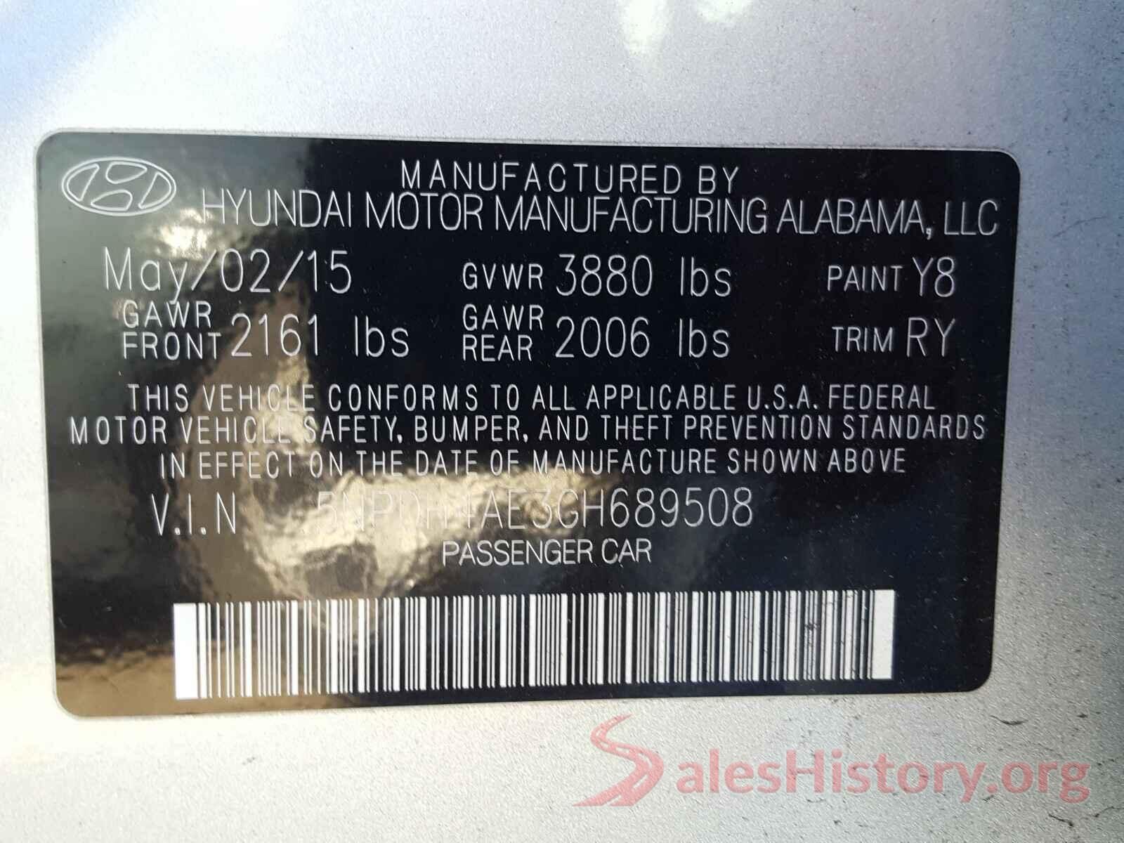 5NPDH4AE3GH689508 2016 HYUNDAI ELANTRA