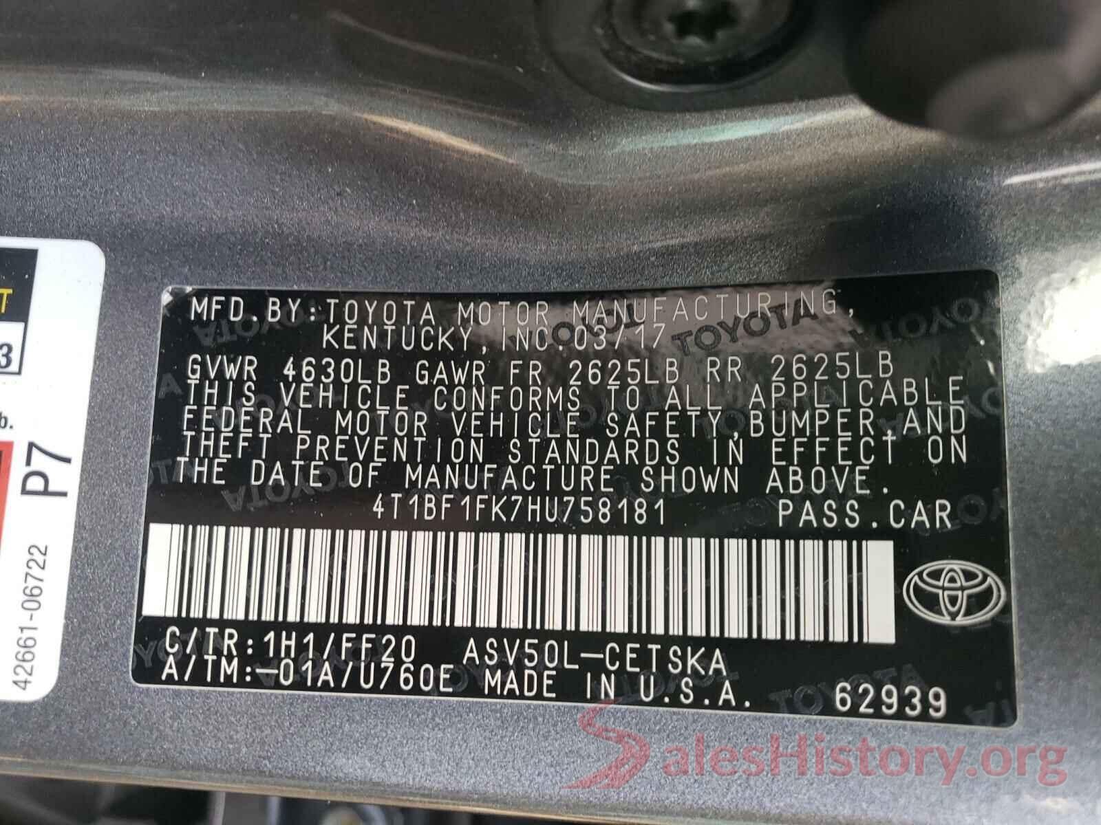 4T1BF1FK7HU758181 2017 TOYOTA CAMRY