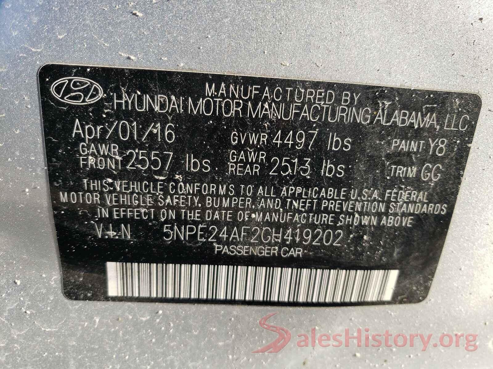 5NPE24AF2GH419202 2016 HYUNDAI SONATA