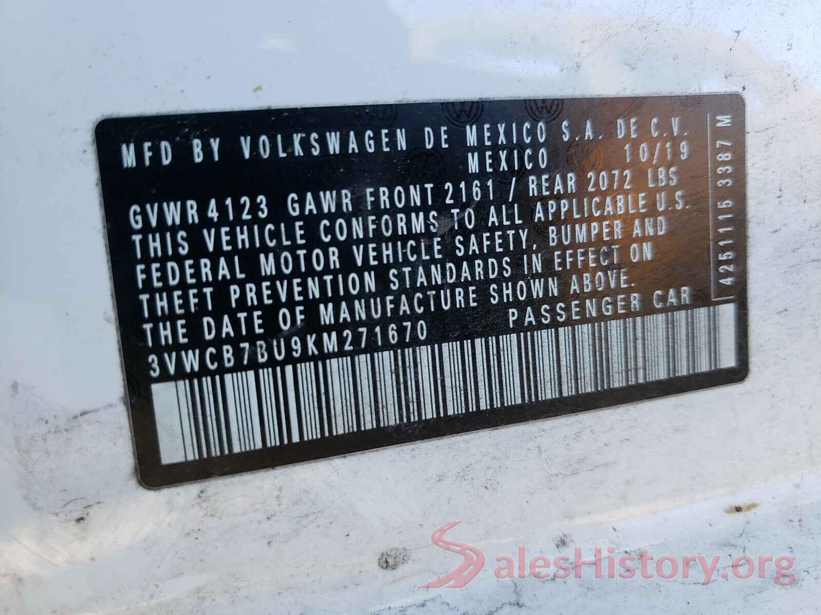 3VWCB7BU9KM271670 2019 VOLKSWAGEN JETTA