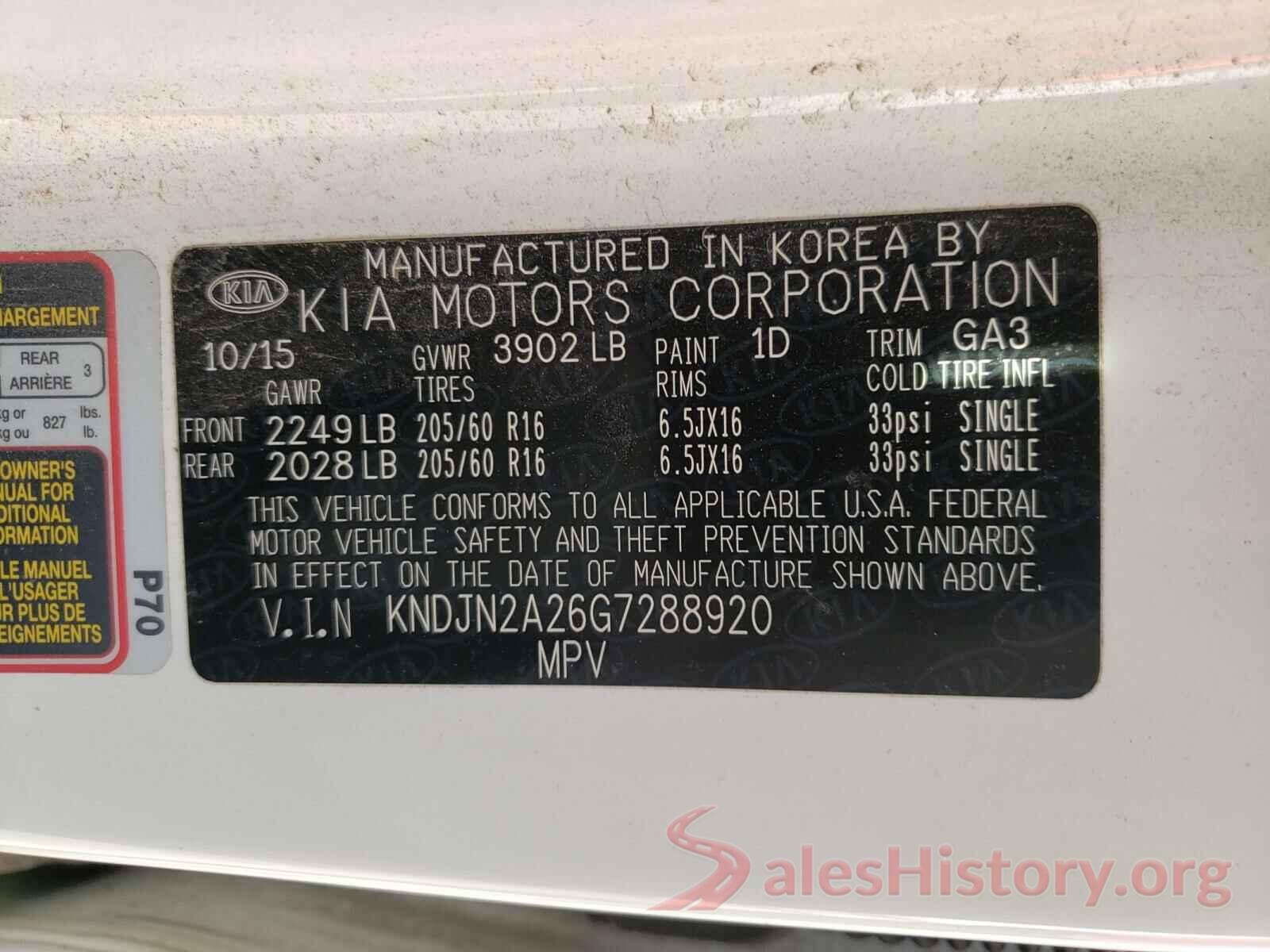 KNDJN2A26G7288920 2016 KIA SOUL