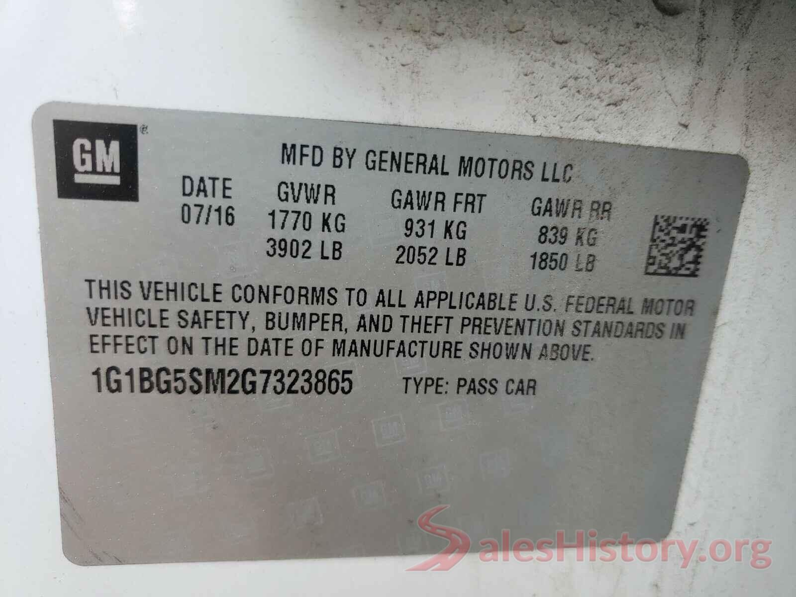 1G1BG5SM2G7323865 2016 CHEVROLET CRUZE