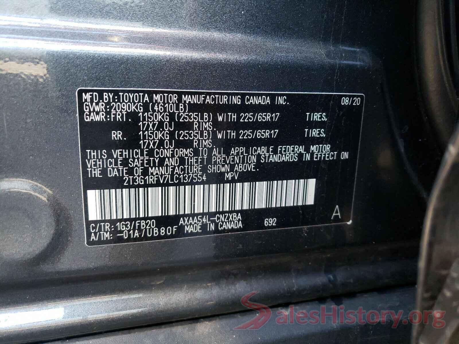 2T3G1RFV7LC137554 2020 TOYOTA RAV4