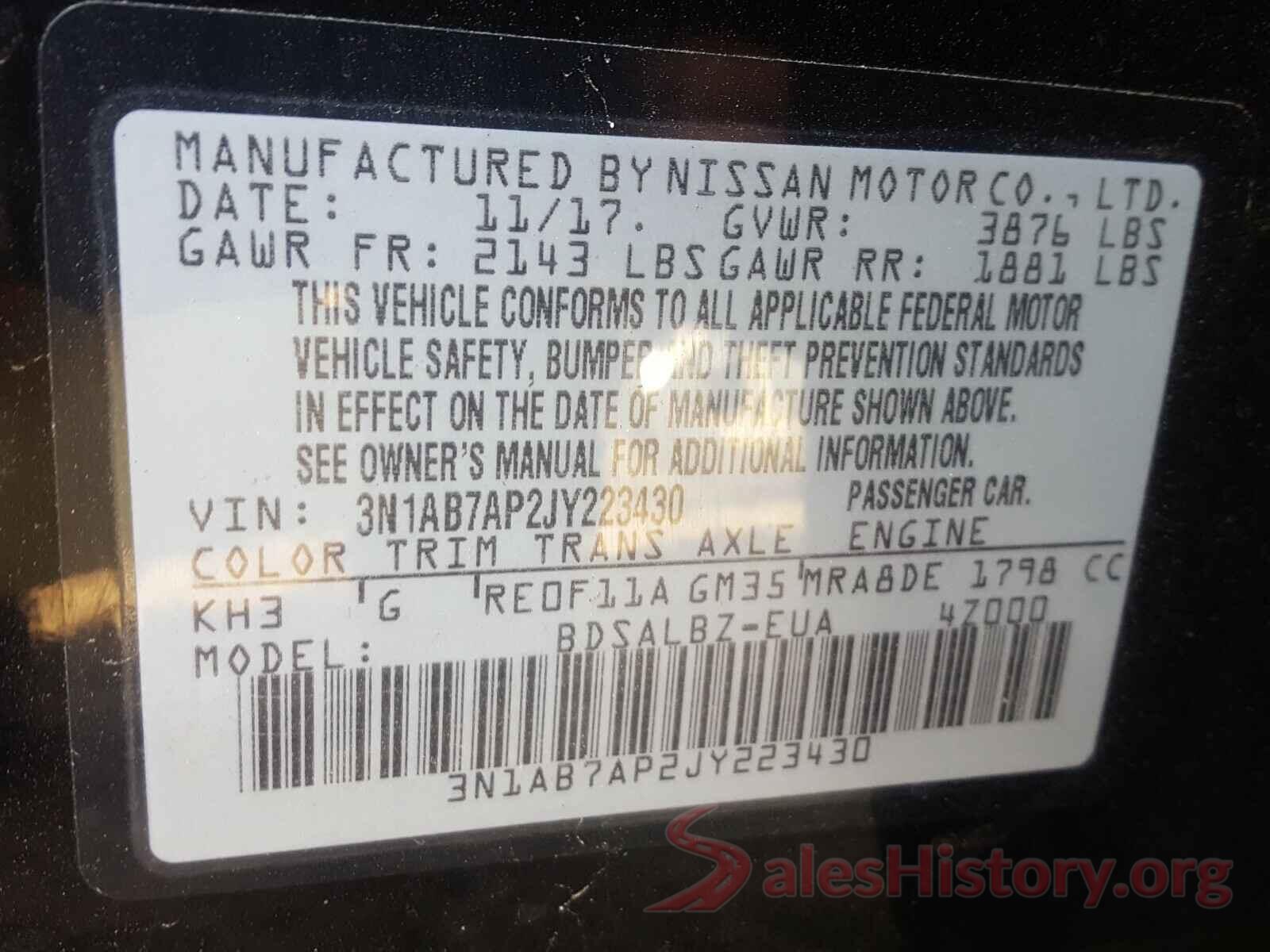 3N1AB7AP2JY223430 2018 NISSAN SENTRA