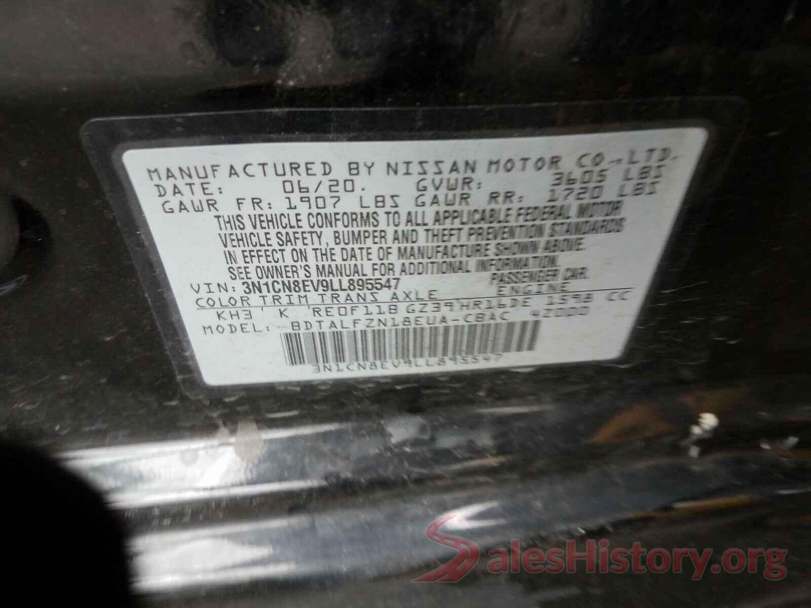 3N1CN8EV9LL895547 2020 NISSAN VERSA