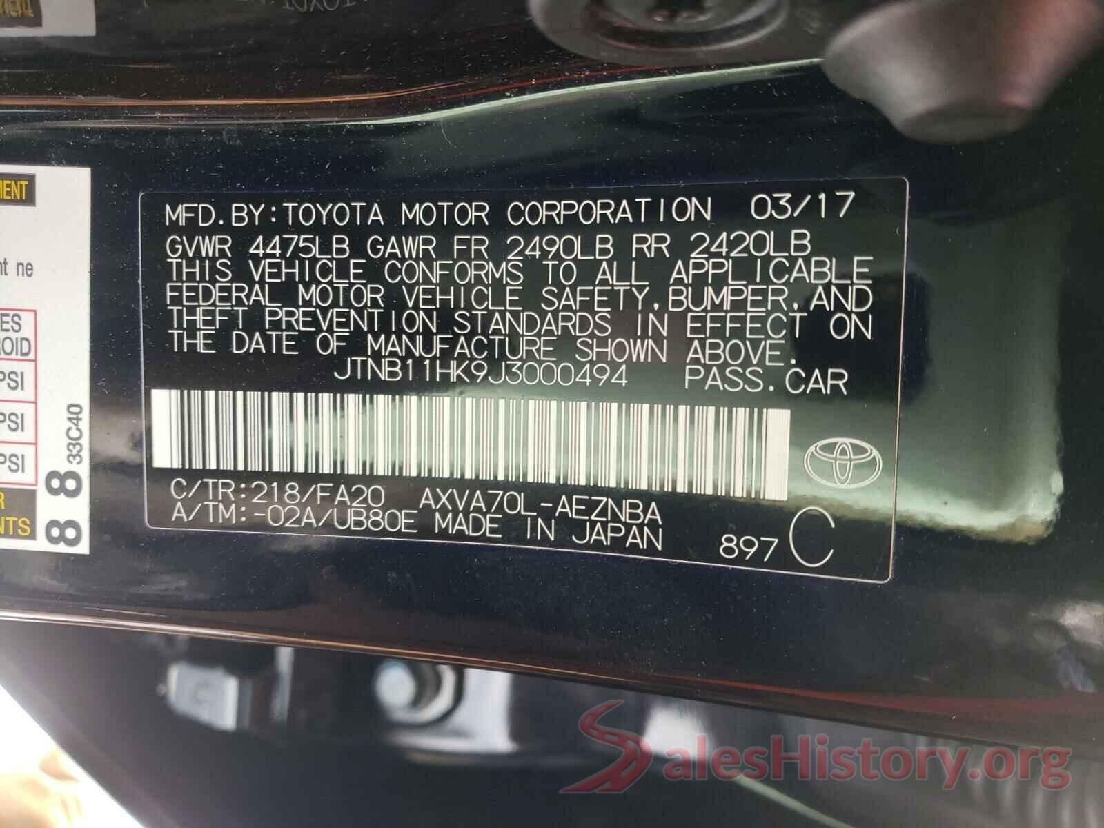 JTNB11HK9J3000494 2018 TOYOTA CAMRY