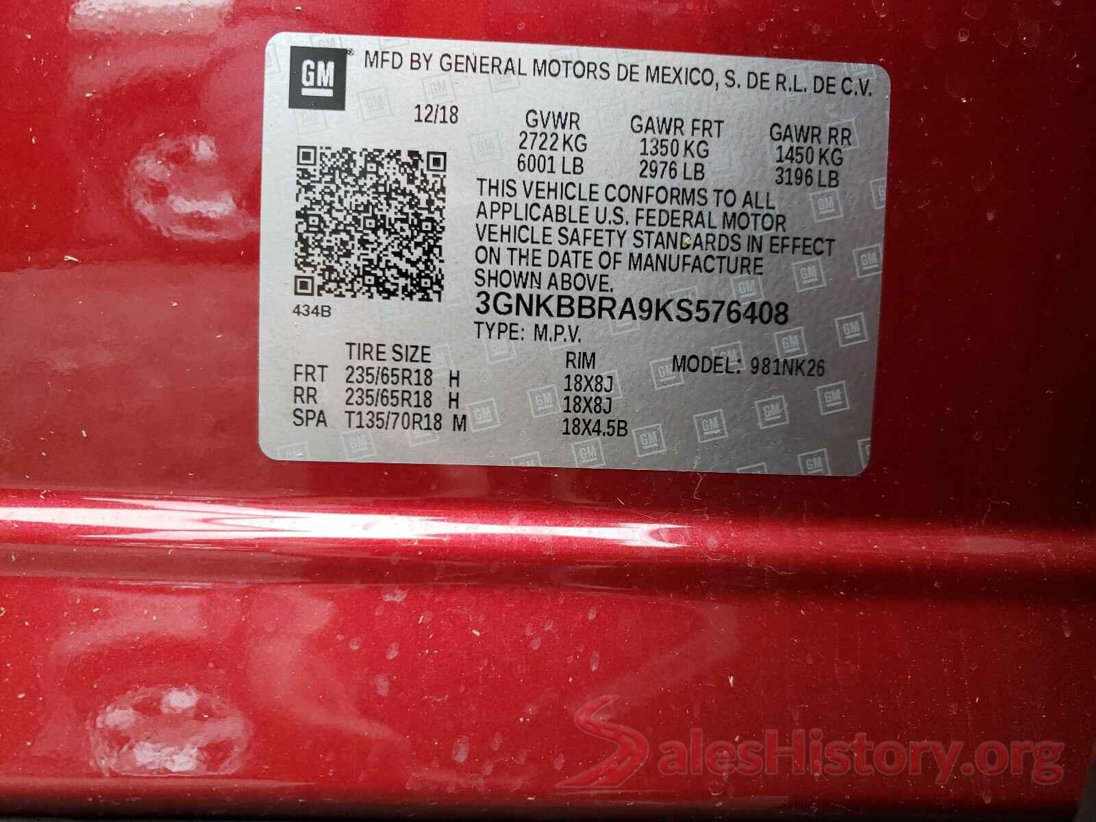 3GNKBBRA9KS576408 2019 CHEVROLET BLAZER