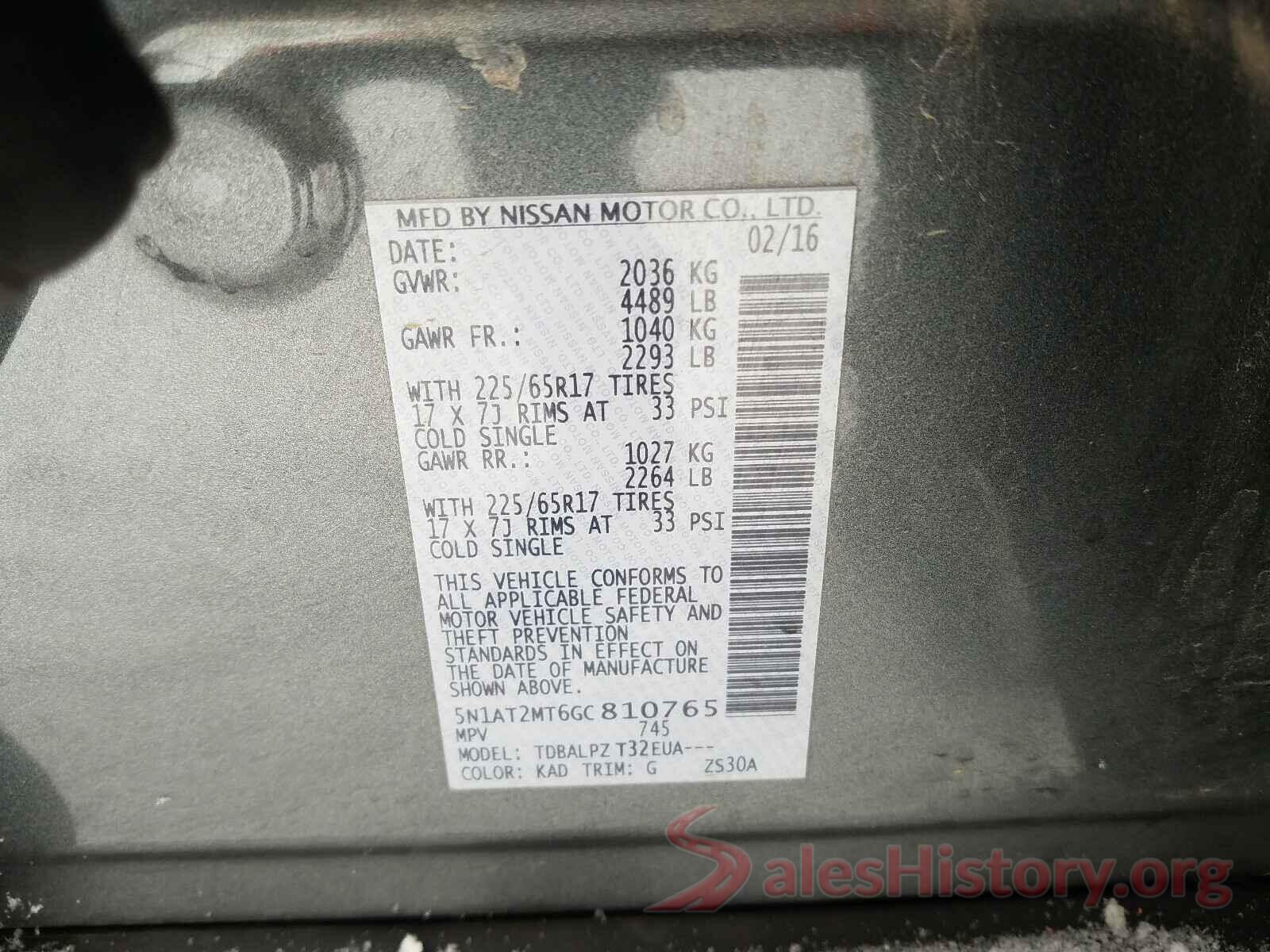 5N1AT2MT6GC810765 2016 NISSAN ROGUE